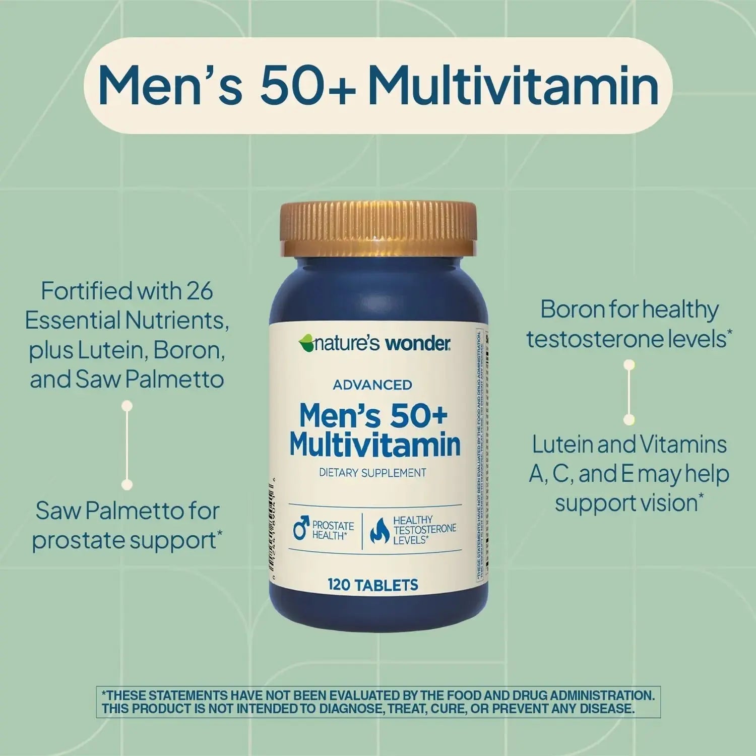 Nature's Wonder Advanced Men's 50+ Multivitamin/Multimineral Supplement with Vitamin D3 and B Vitamins 120 Tablets, 120 Day Supply Nature's Wonder Au supplements