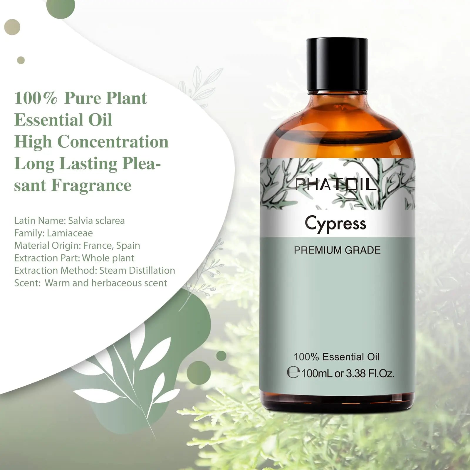 Cypress 3.38fl.oz Essential Oil, PHATOIL Aromatherapy Essential Oils for Diffuser, Humidifier PHATOIL Au supplements