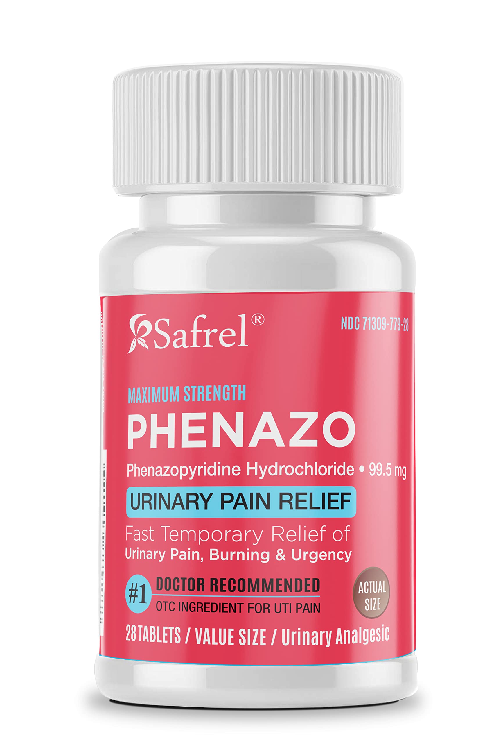 Safrel Urinary Pain Relief | UTI Relief | Fast Acting | Bladder Discomfort & Pain Relief | Phenazopyridine Hydrochloride 99.5mg (28 Count) Safrel Au supplements