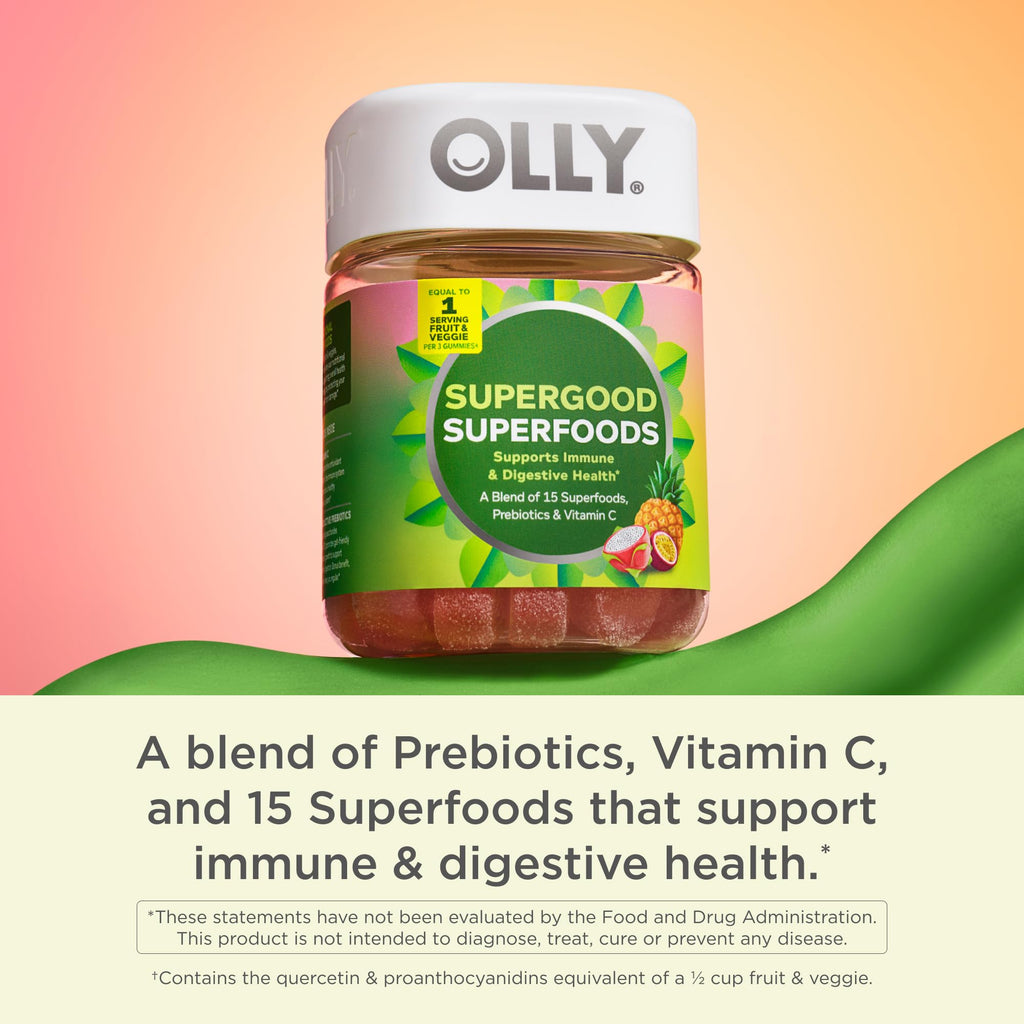 OLLY Supergood Superfoods Gummies, Supports Immune System & Digestive Health,* 15 Superfoods, Prebiotics, Vitamin C, Tropical Bliss Flavor