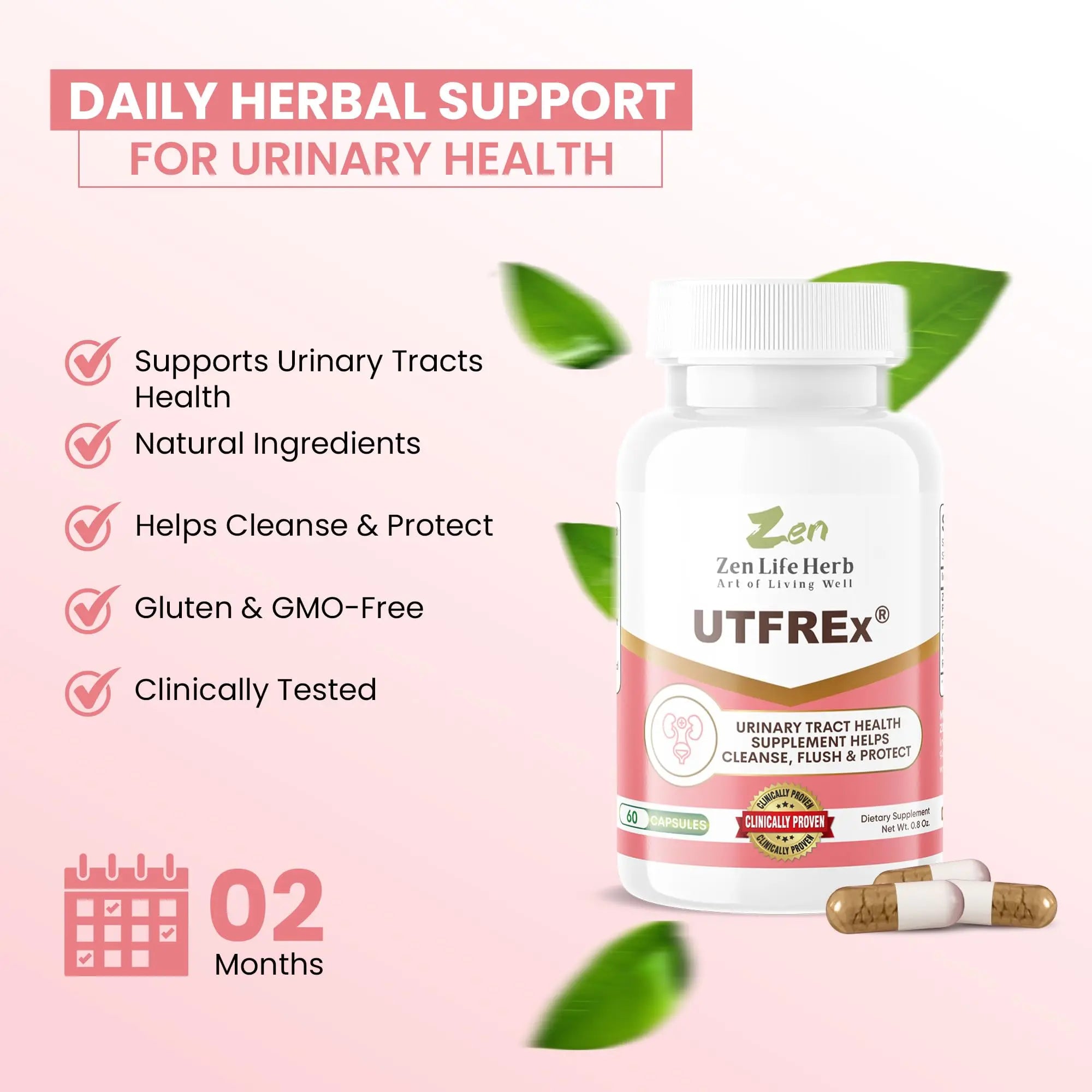 ZEN LIFE HERB UTFREx – Fast Acting - Promotes Urinary Tract Health Supports Healthy Immune and Urinary System, No Vitamins, Minerals, Prebiotics, Sugar, Plant-Based Supplement (60 Capsules) ZEN LIFE HERB Au supplements