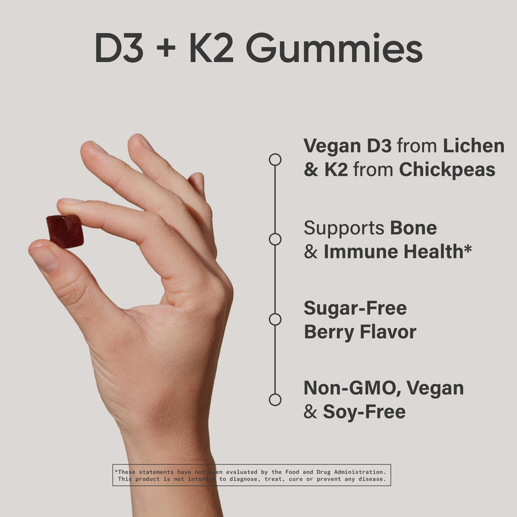Sports Research® Vegan Vitamin D3 + K2 Sugar-Free Gummies - 125mcg (5000iu) Vitamin D w/ 100mcg Mk7 Vitamin K - Supports Bone & Immune Health