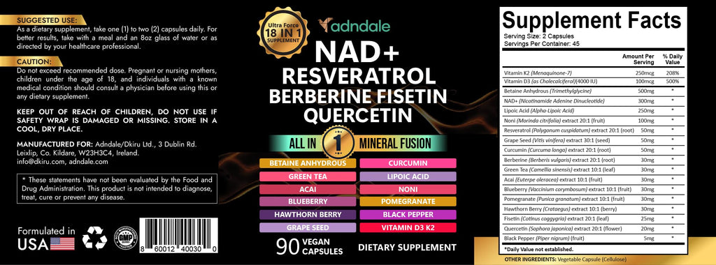 Adndale Liposomal NAD Supplement. Longevity Formula NMN Supplement Alternative. 90CT Advanced NAD+ Resveratrol Adndale Au supplements
