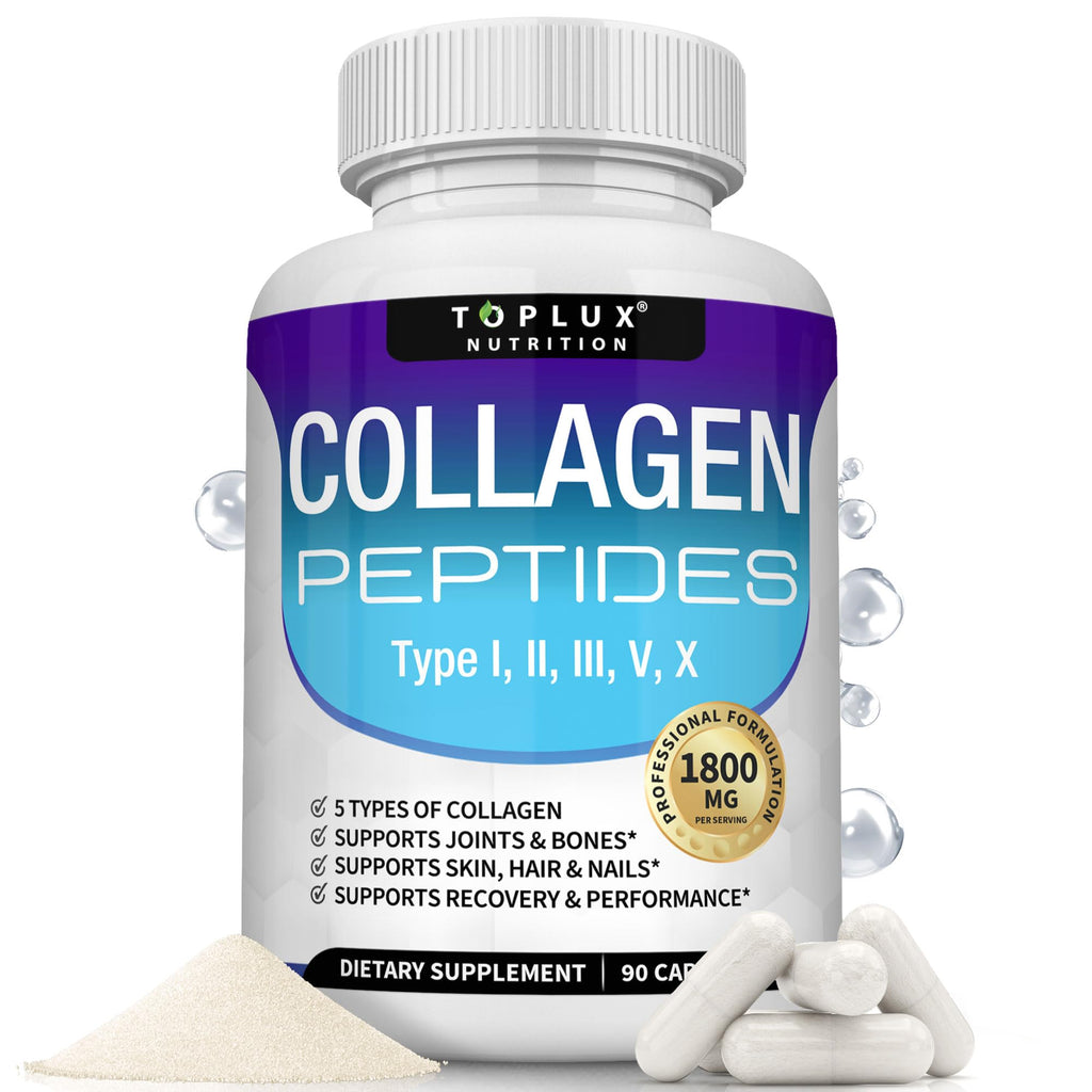 Toplux Multi Collagen Peptides Pills 1800 Mg Complex - Type I, II, III, V, X Premium Collagen Complex for Better Skin & Hair, Strong Joint, Hydrolyzed Protein