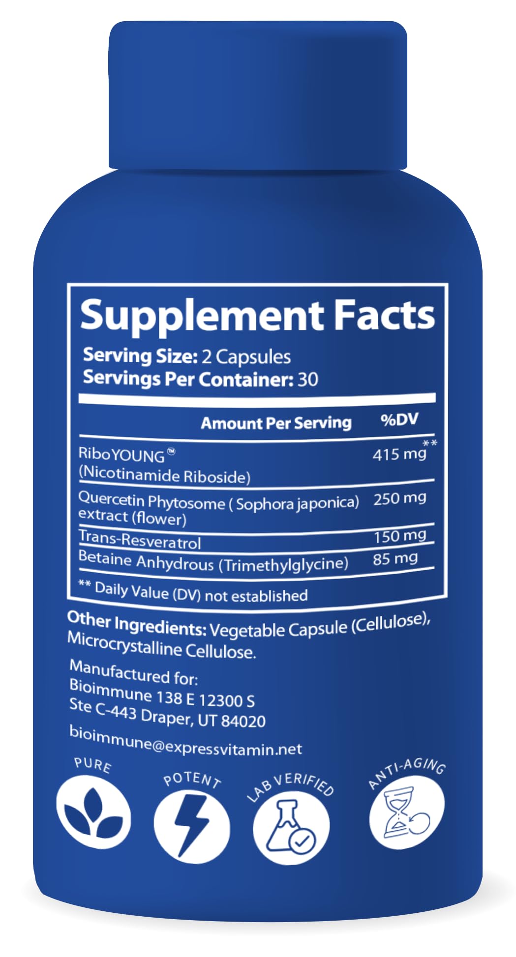 BioImmune NAD+ Supplement. Exclusive Formula w/Patent Pending RiboYOUNG™. Nicotinamide Riboside, Quercetin, Resveratrol, Betaine NRF2 Activator. Anti Aging True NAD Supplement BioImmune Au supplements