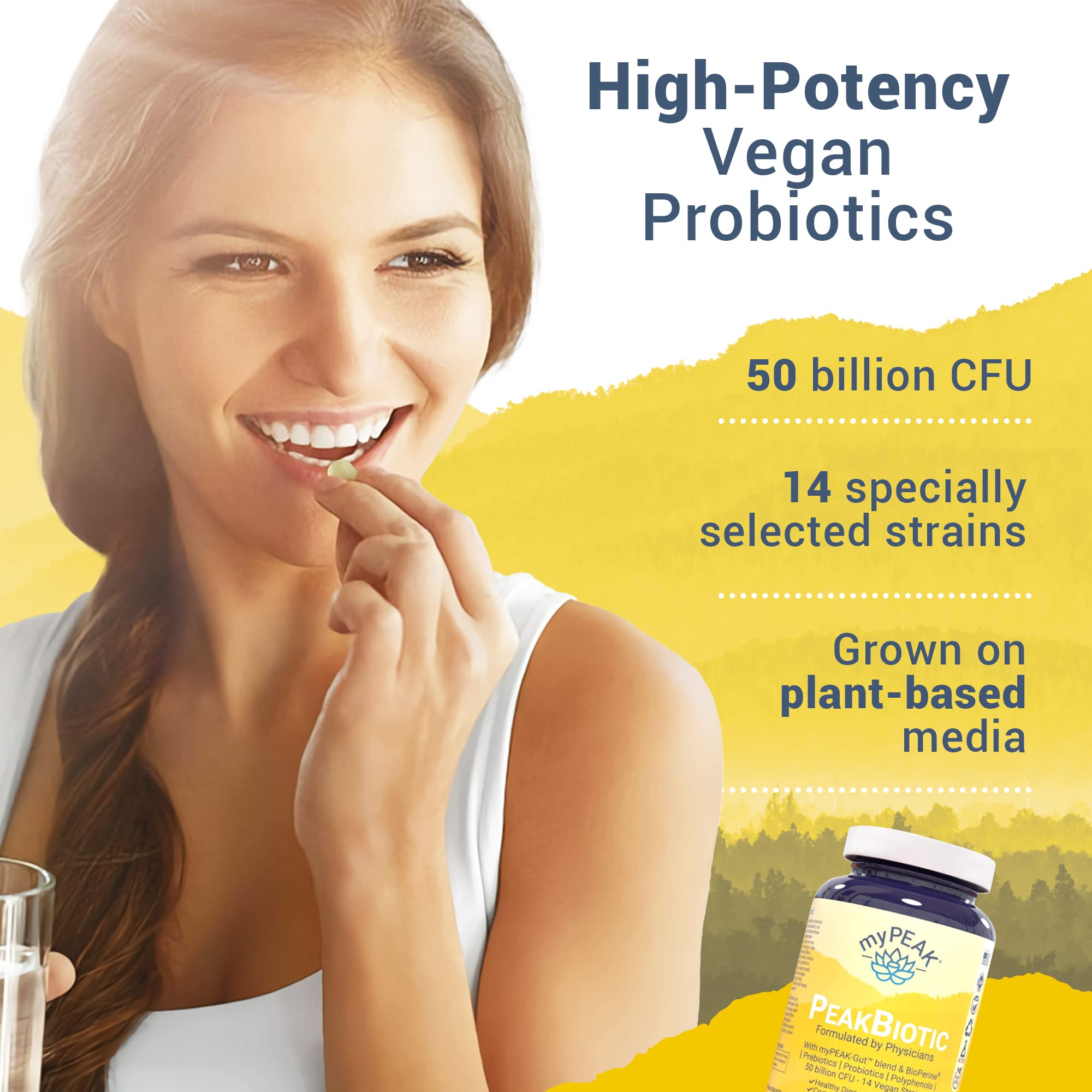 myPEAK PeakBiotic: The Ultimate Vegan Synbiotic with 50 Billion CFU Probiotics Prebiotics Postbiotics Modbiotics and Gut Lining to Enhance Digestion, Skin, and Mood with 2-Month Supply, 60 Capsules myPEAK Au supplements