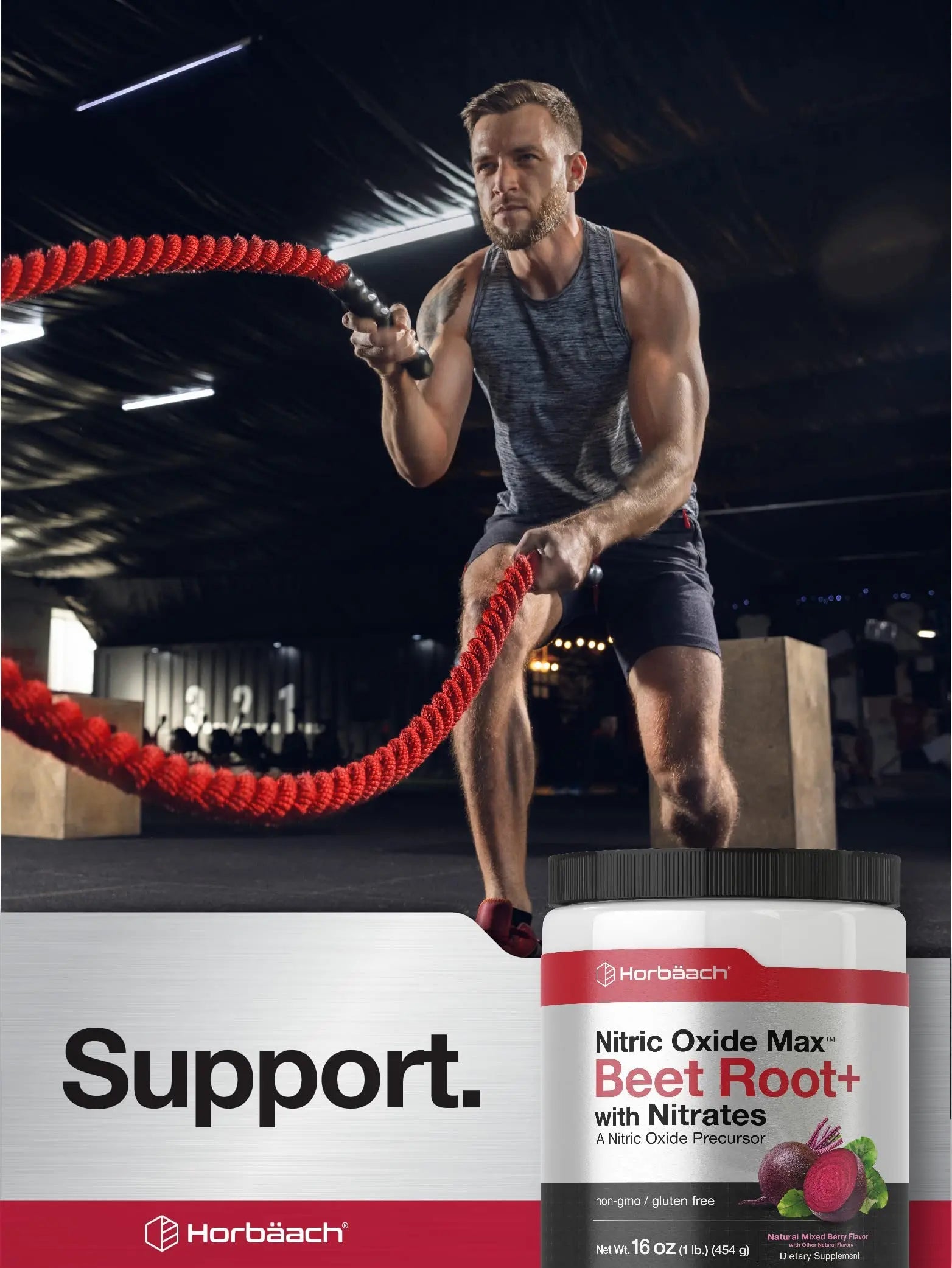 Nitric Oxide Beet Root Powder | 16 oz (454g) | Natural Mixed Berry Flavor | with Nitrates Horbäach Au supplements