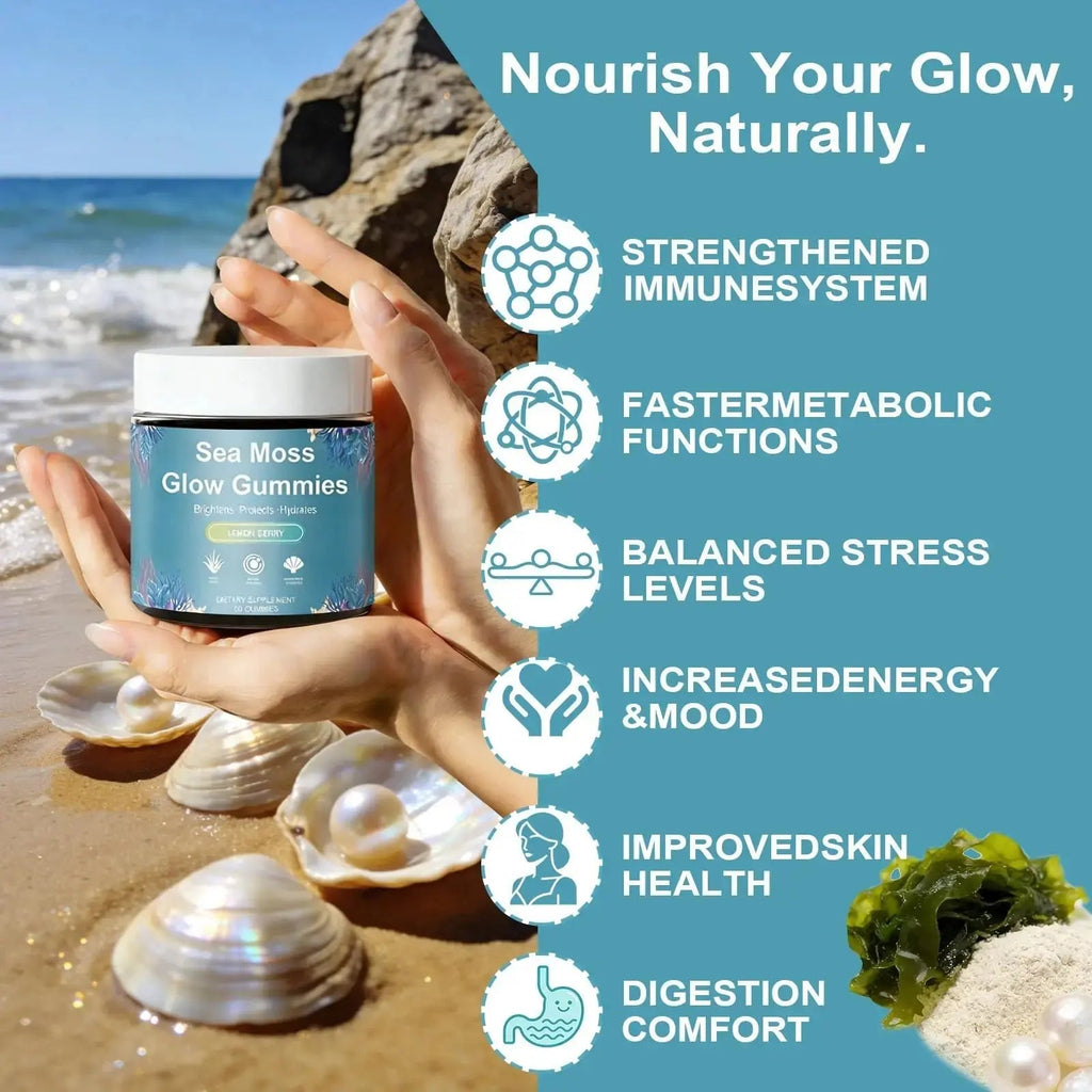 HICFRWE Sea Moss Glow Gummies - Hair Gummies with Vitamin C, Vitamin E, Aloe Vera, Pearl Powder Supports Faster Hair Growth HICFRWE Au supplements