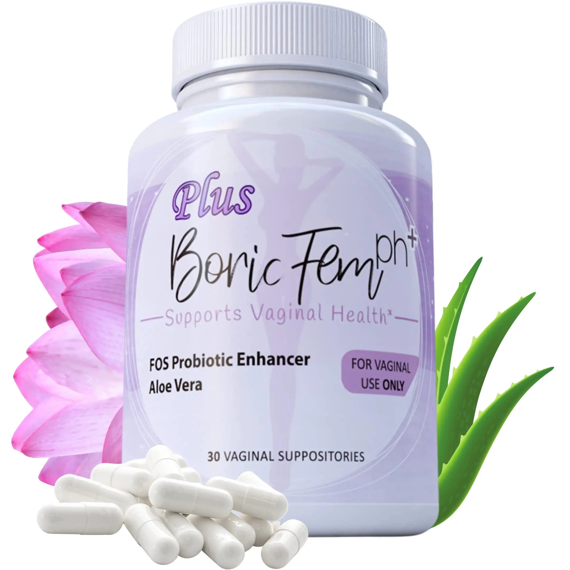 Boric Acid Vaginal Suppositories Plus Aloe Vera & FOS Probiotic Enhancer 800mg/, 30 Count All Natural N' More Au supplements