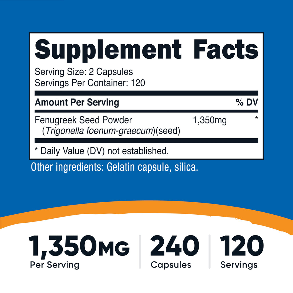 Nutricost Fenugreek Seed 1350mg, 240 Capsules - Gluten Free, Non-GMO, 675mg Per Capsule