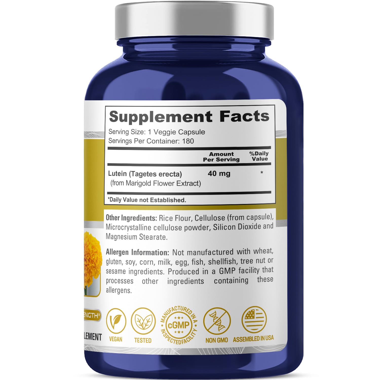 NusasPure Lutein - Suitable for Vegetarian/Vegan, Non - GMO - 40 mg - 180 Capsules NusaPure Au supplements