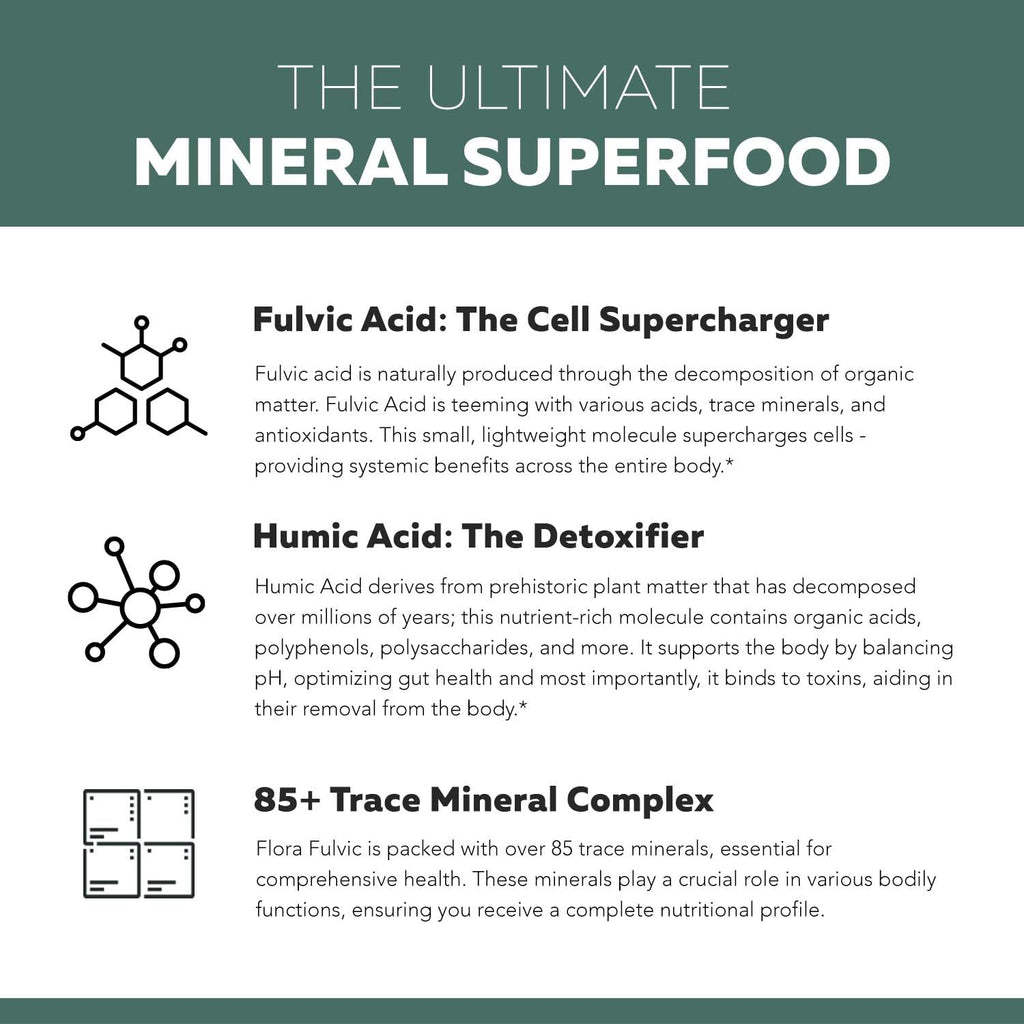 Flora Fulvic | Fulvic Acid + Humic Acid Complex – 550 mg |Mined in Utah, Prehistoric Deep Earth Extract | Immunity, Gut, Digestion – Natural Trace Mineral Complex