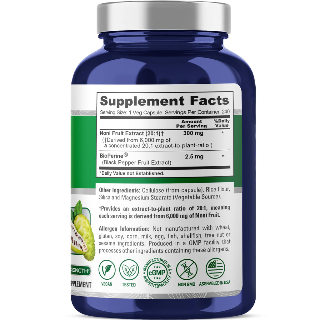 NusaPure Noni Fruit 20:1 Extract, 300 mg Equivalent to 6,000 mg 240 Capsules Suitable for Vegetarian/Vegan, Non-GMO NusaPure Au supplements