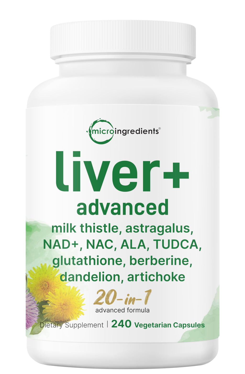 Liver Advanced+, 240 Veggie Capsules | 20-in-1 Complex with Milk Thistle, Dandelion, NAD, NAC, ALA, TUDCA, Glutathione, Artichoke, Turmeric,