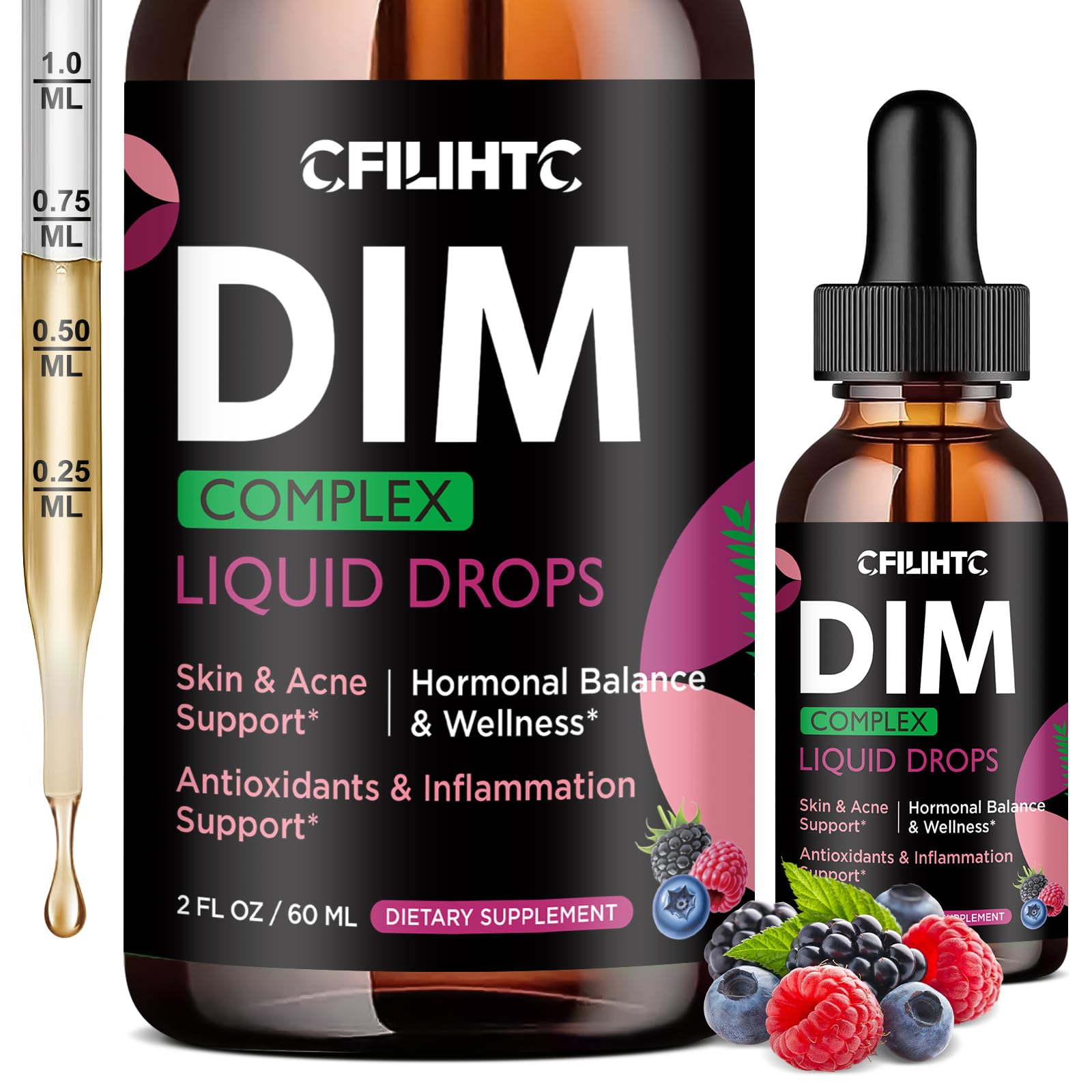 DIM Liquid Drops Supplement Women – Hormone Harmony for Women & Acne Supplements with Multivitamins, Inositol, Sulforaphane - Hormone Balance, Clear Skin & Mood Support, Mixed Berry Flavor 2 Fl Oz CFILIHTC Au supplements