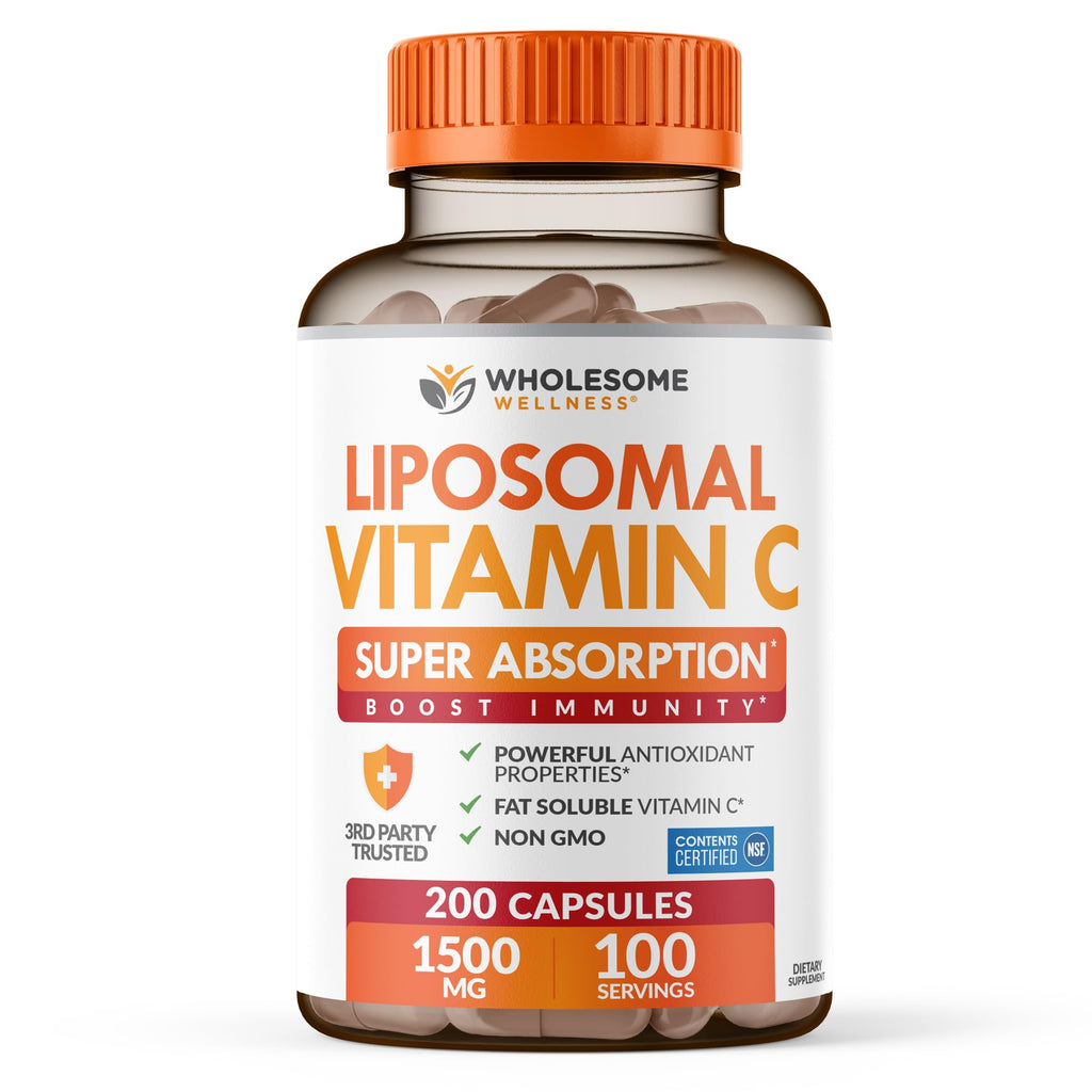 Wholesome Wellness Liposomal Vitamin C Capsules (200 Pills 1500mg Buffered) High Absorption, Immune System & Collagen Booster, High Dose Fat Soluble Immunity
