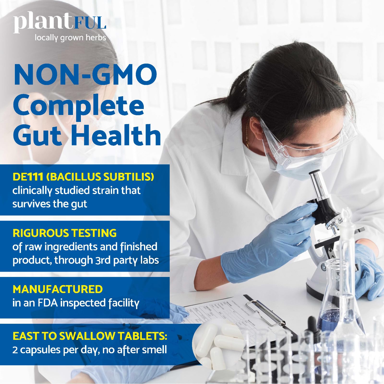 4-in-1 Pre Post Probiotics & Digestive Enzymes - Complete Gut Health & Digestive Support for Women & Men - Prebiotic Probiotic & Postbiotic Gas & Bloating Relief – 60 Non GMO Capsules PLANTFUL RESEARCH Au supplements
