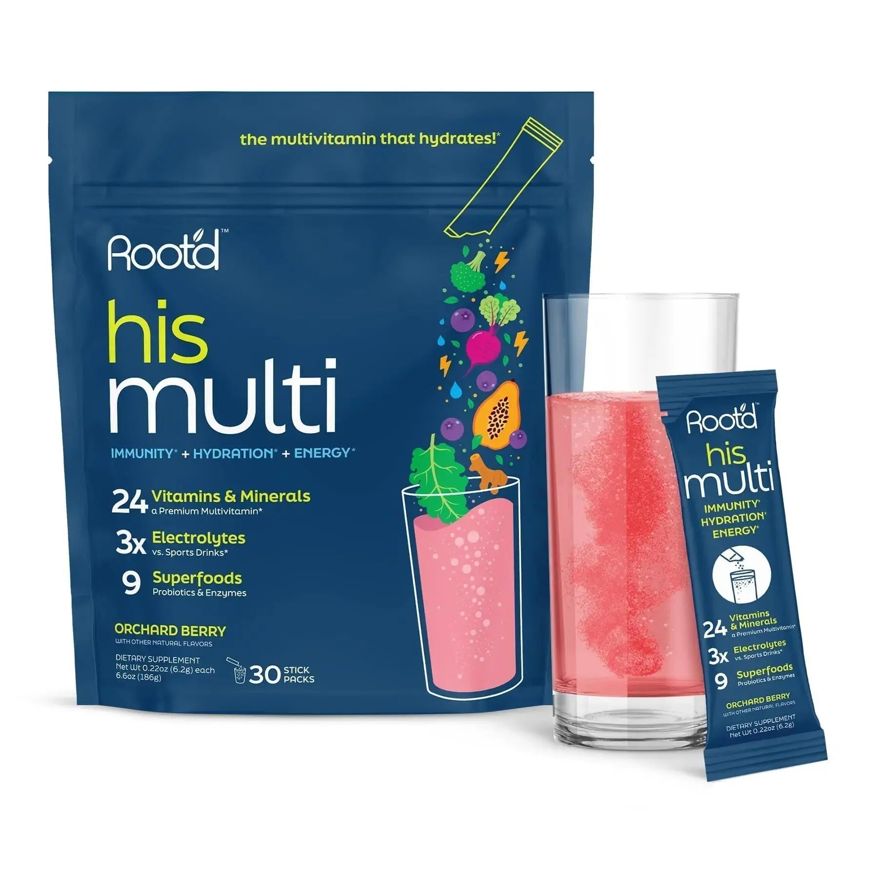 Root'd Multivitamin Powder for Men - 24 Vitamins & Minerals with 3X Electrolytes, 9 Organic Superfoods, Probiotics & Enzymes Root'd Au supplements