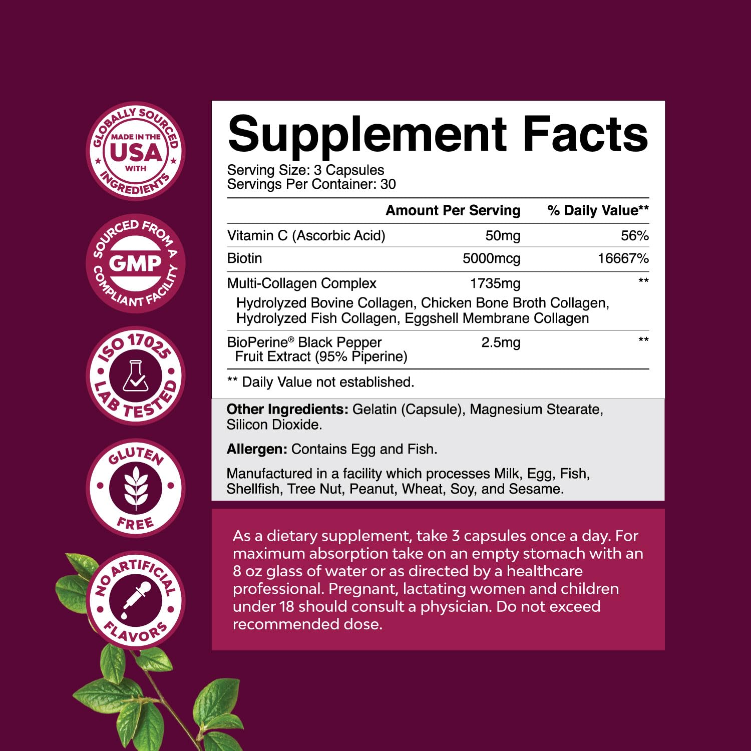 Advanced Multi Collagen Complex - Ageless Multi Collagen Peptides Supplements with Type 1 2 3 5 & X & Biotin for Hair, Skin and Nails Vitamins - Biotin Supplements for Women & Men - 90 Count Natures Craft Au supplements