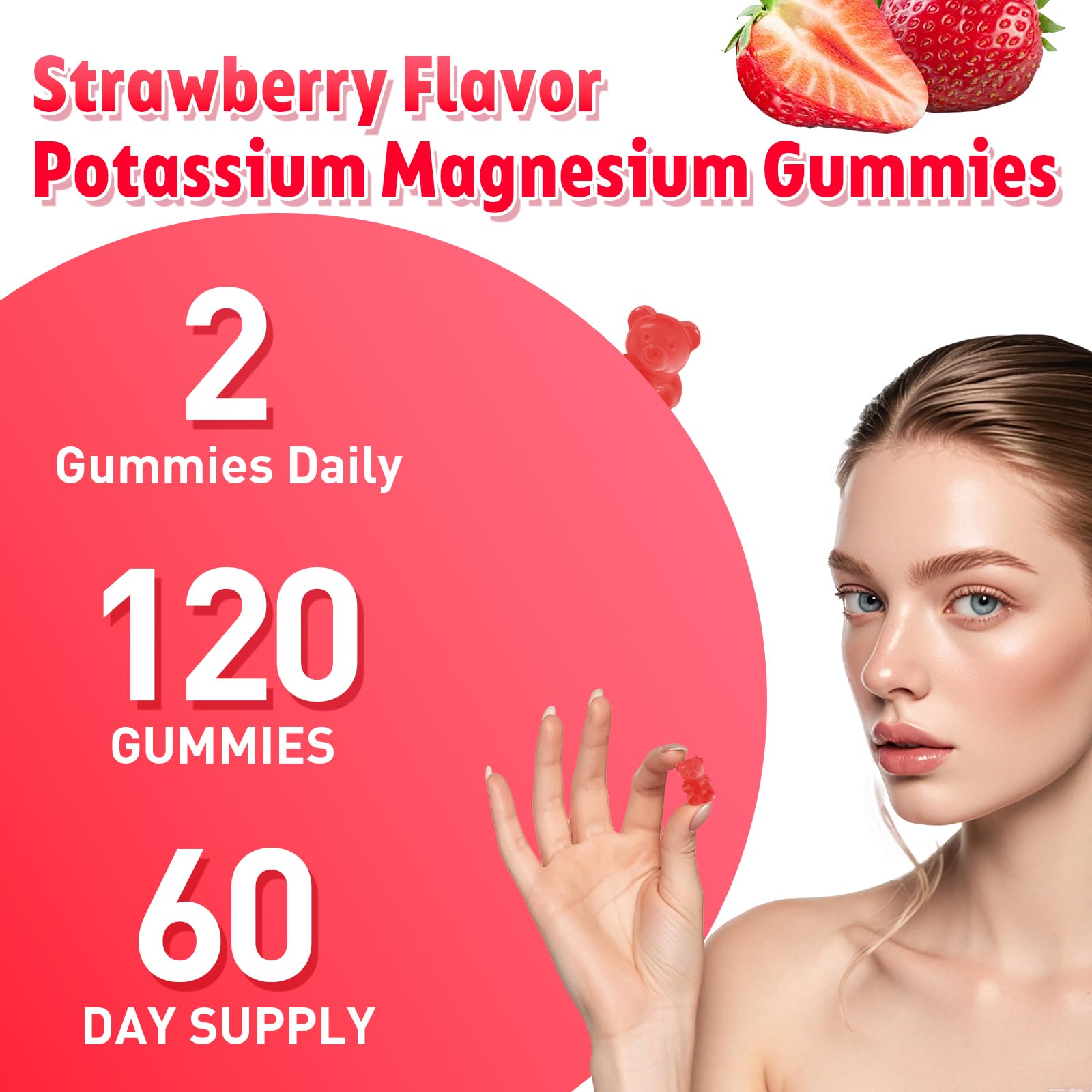 2 Pack Potassium Magnesium Gummies for Men & Women, Potassium Magnesium Supplement for Leg Cramps, Muscle Health, & Electrolyte Balance, Strawberry Flavor, 120 Gummies Flyrocer Au supplements