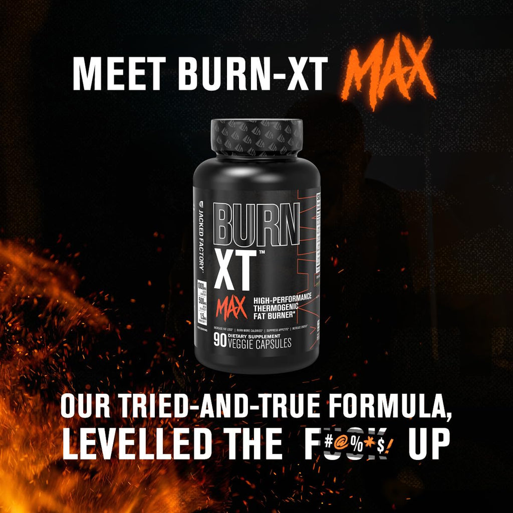 Jacked Factory Burn-XT Max - High-Performance Thermogenic Fat Burner & Appetite Suppressant for Weight Loss w/PurCaf Organic Caffeine, MitoBurn, Green Tea