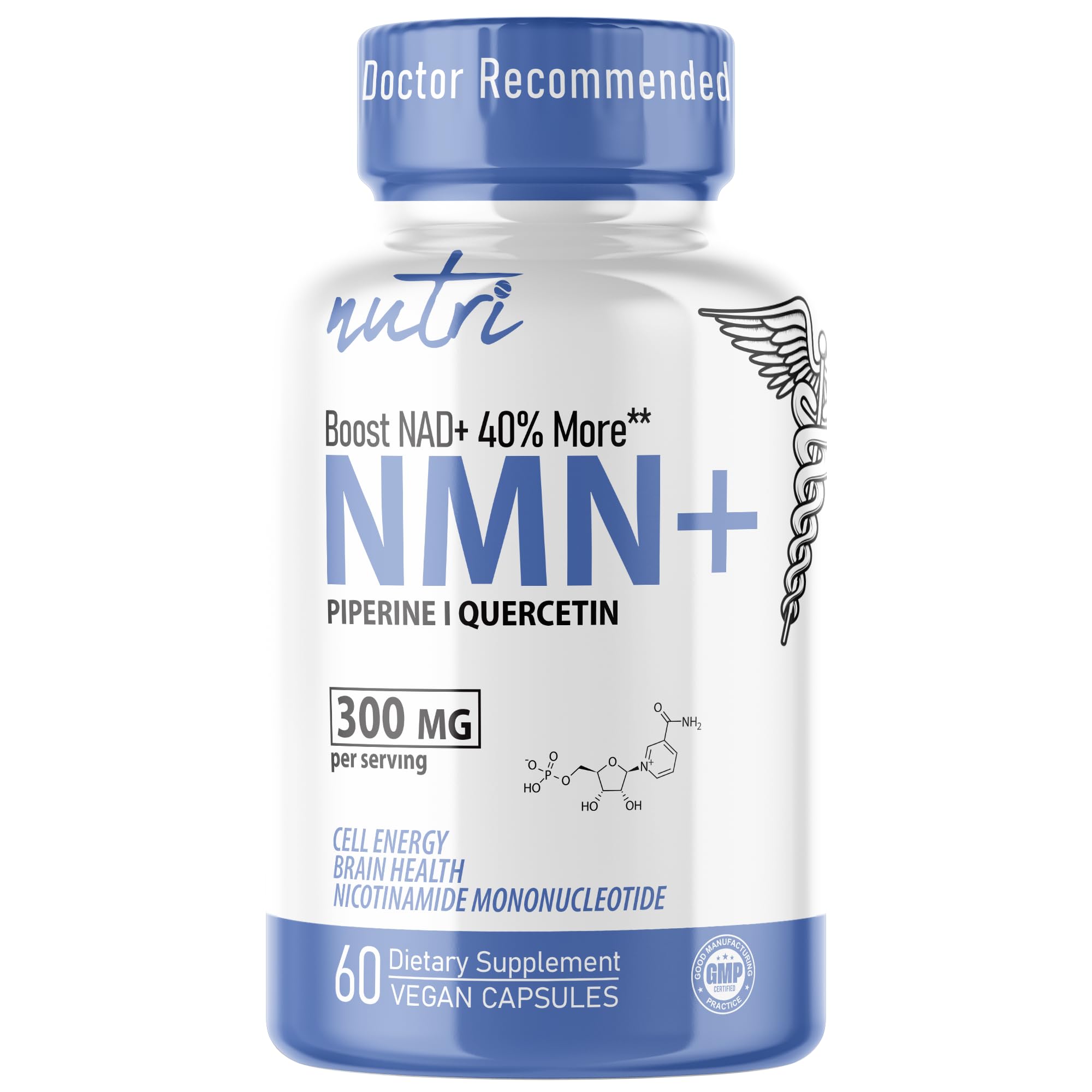 NMN Supplement 300mg NAD Supplement - Nutri Ultra High Absorption Stabilized NMN Nicotinamide Mononucleotide, 40% More NAD+ with Quercetin Phytosome & Black Pepper - mnm supplement (60 Capsules) Nature's Fusions Au supplements