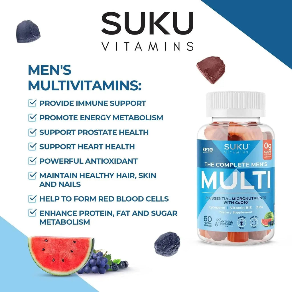SUKU Men's Daily Multivitamin Gummies – Vitamins A, B12, C, D3, E, Zinc, CoQ10 & Lycopene – Prostate, Heart & Immune Support SUKU Au supplements
