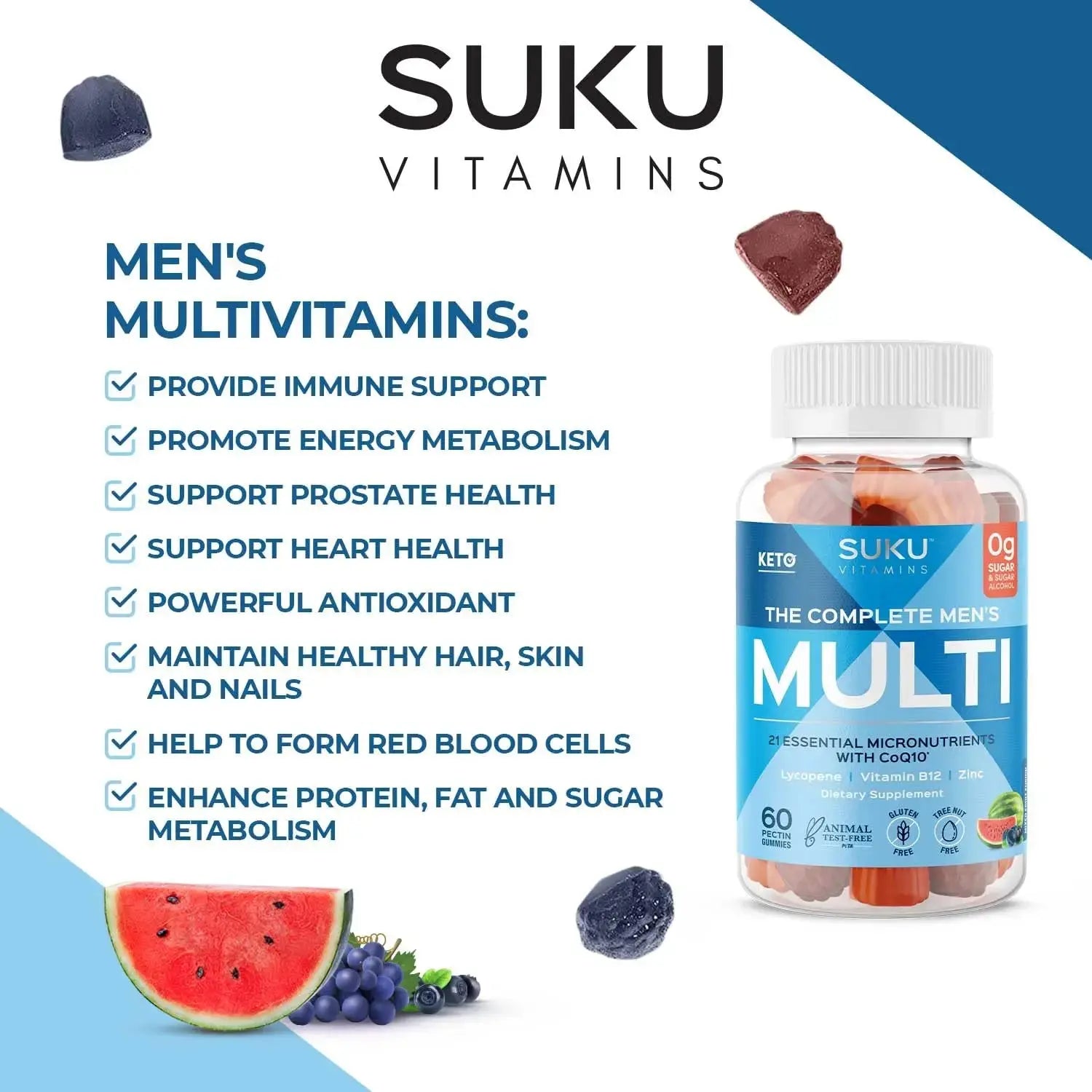 SUKU Men's Daily Multivitamin Gummies – Vitamins A, B12, C, D3, E, Zinc, CoQ10 & Lycopene – Prostate, Heart & Immune Support SUKU Au supplements