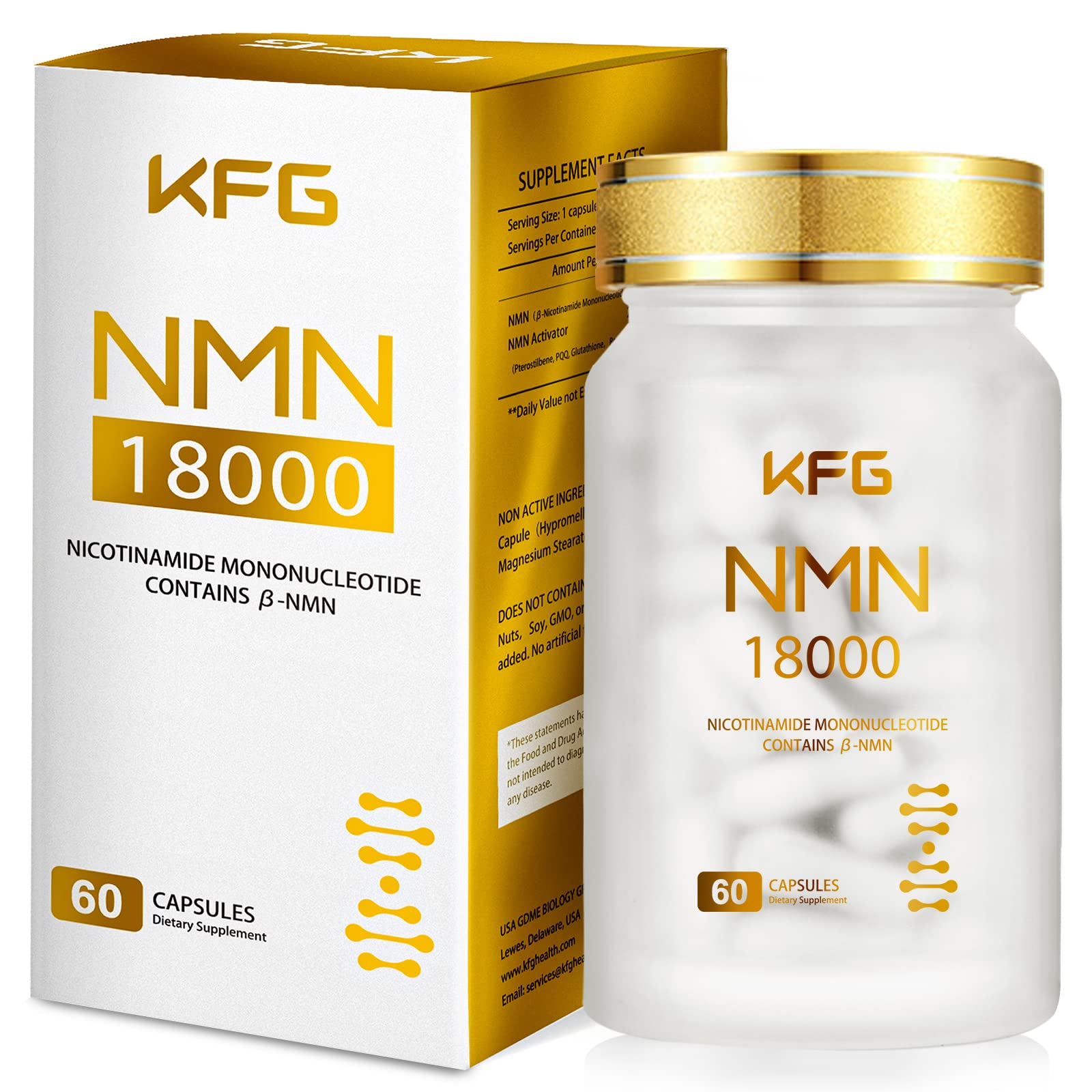 KFG NMN 18000 - NMN Nicotinamide Mononucleotide Supplement with Resveratrol, Stabilized Form & 99% High Purity to Boost NAD+ Levels for DNA Repair Supplement,for Healthy Aging,60 Capsules KFG Au supplements
