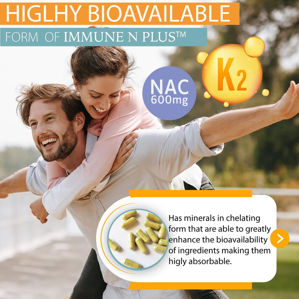 (60 Capsules), NAC 600mg, Quercetin 1,000mg, Vitamin C 500mg, Zinc 50mg, Vitamin D3 5,000iu, Selenium, Copper, Acerola, Ginger, Rutin, Citrus Bioflavonoids, Rose Hips, Echinacea, Immune N Plus 15 in 1 KAPPA NUTRITION Au supplements