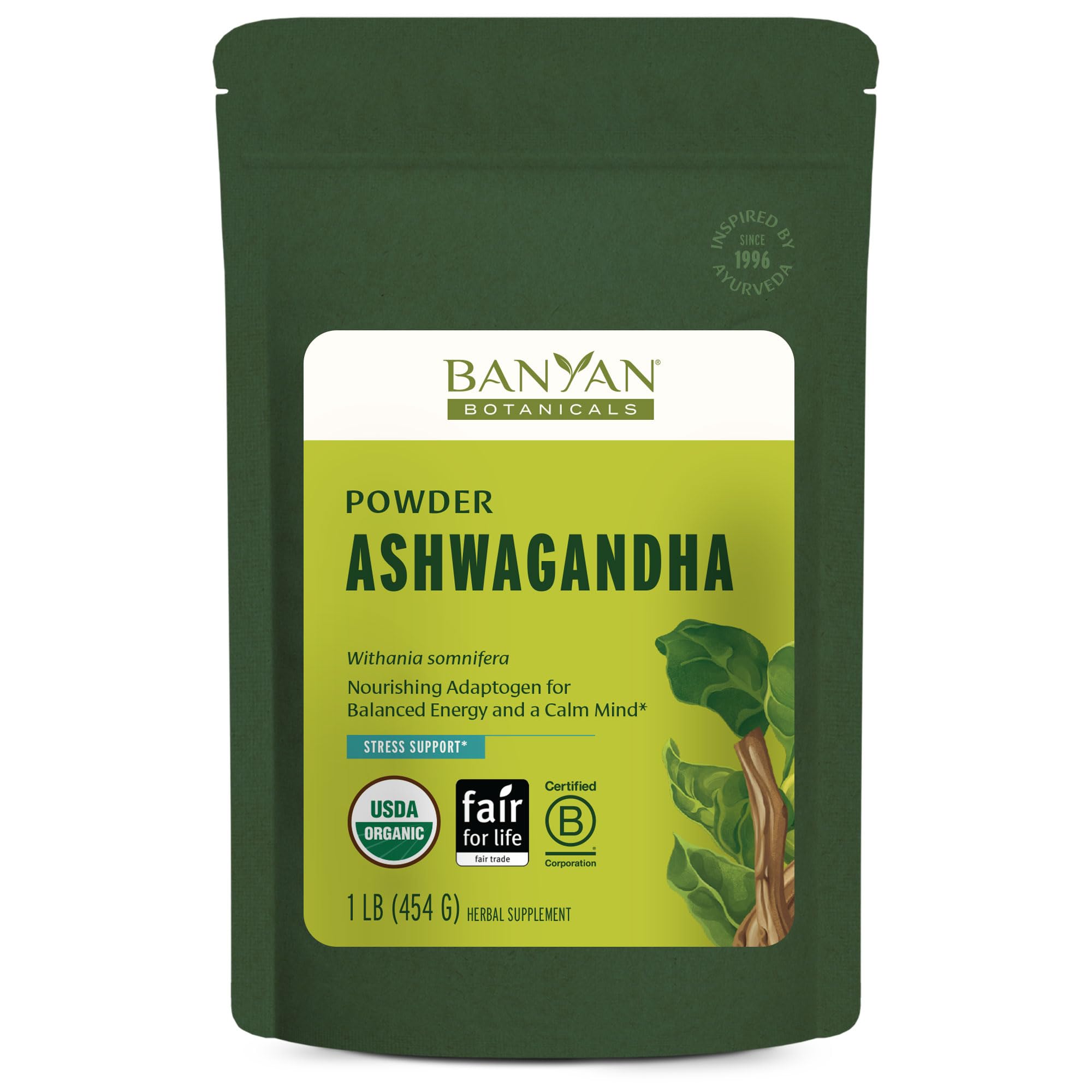 Banyan Botanicals Organic Ashwagandha Root Powder–1lb Bulk (504 Servings)Natural Cortisol Manager & Adrenal Support–Stress Relief, Better Sleep & Energy–Adaptogen for Smoothies & Moon Milk–Vegan,FFL* Banyan Botanicals Au supplements