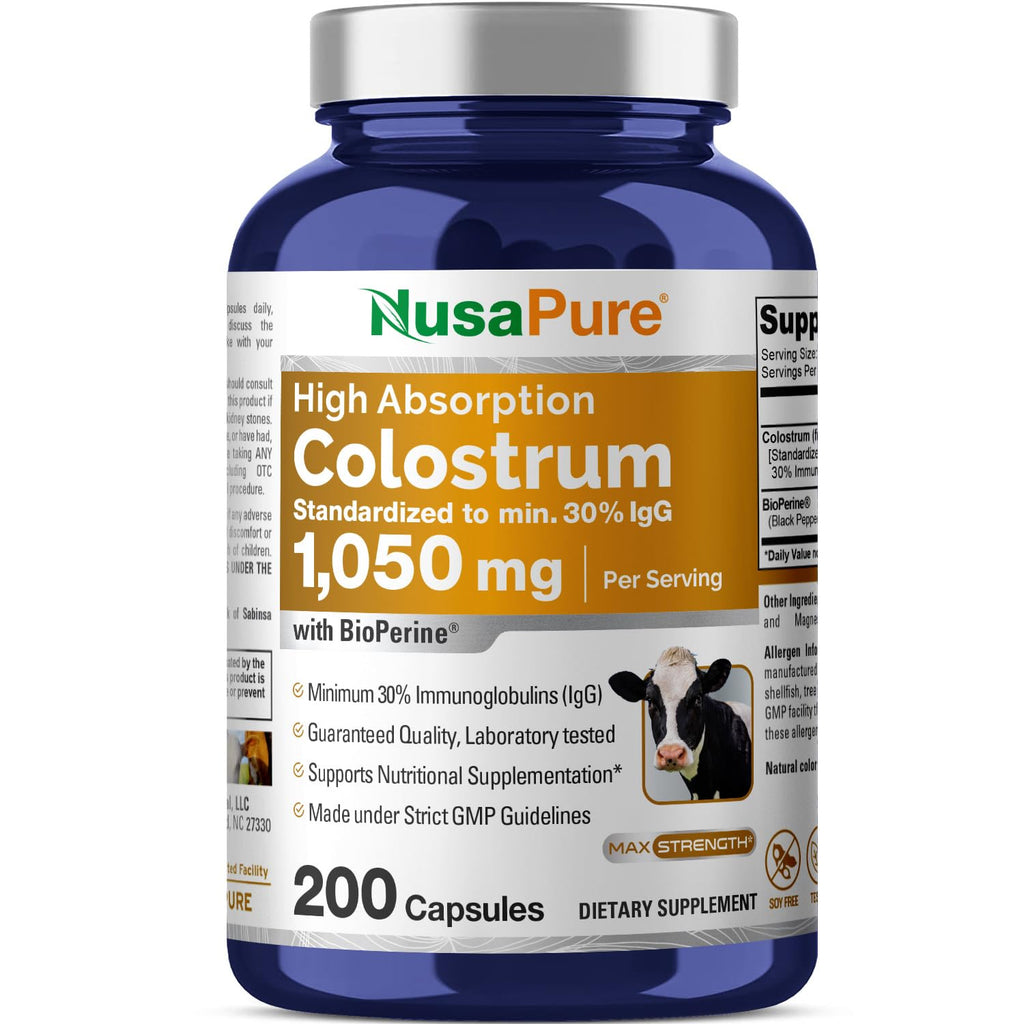 NusaPure Colostrum 1050mg 30% IgG 200 capsules (Non-GMO, Soyfree) Bioperine NusaPure Au supplements