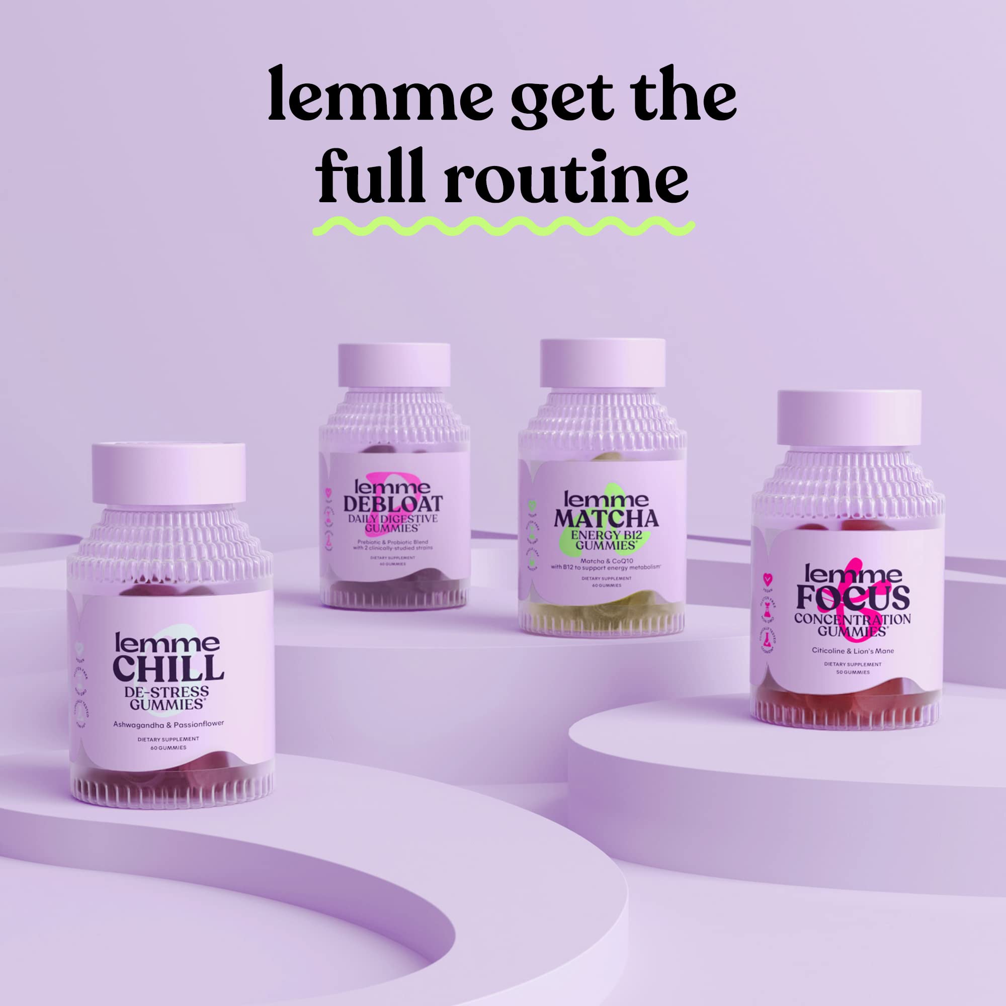 Lemme Focus Concentration & Brain Health Gummies with Cognizin Citicoline, Lion's Mane Mushroom, Vitamin B12 to Support Focus + Concentration