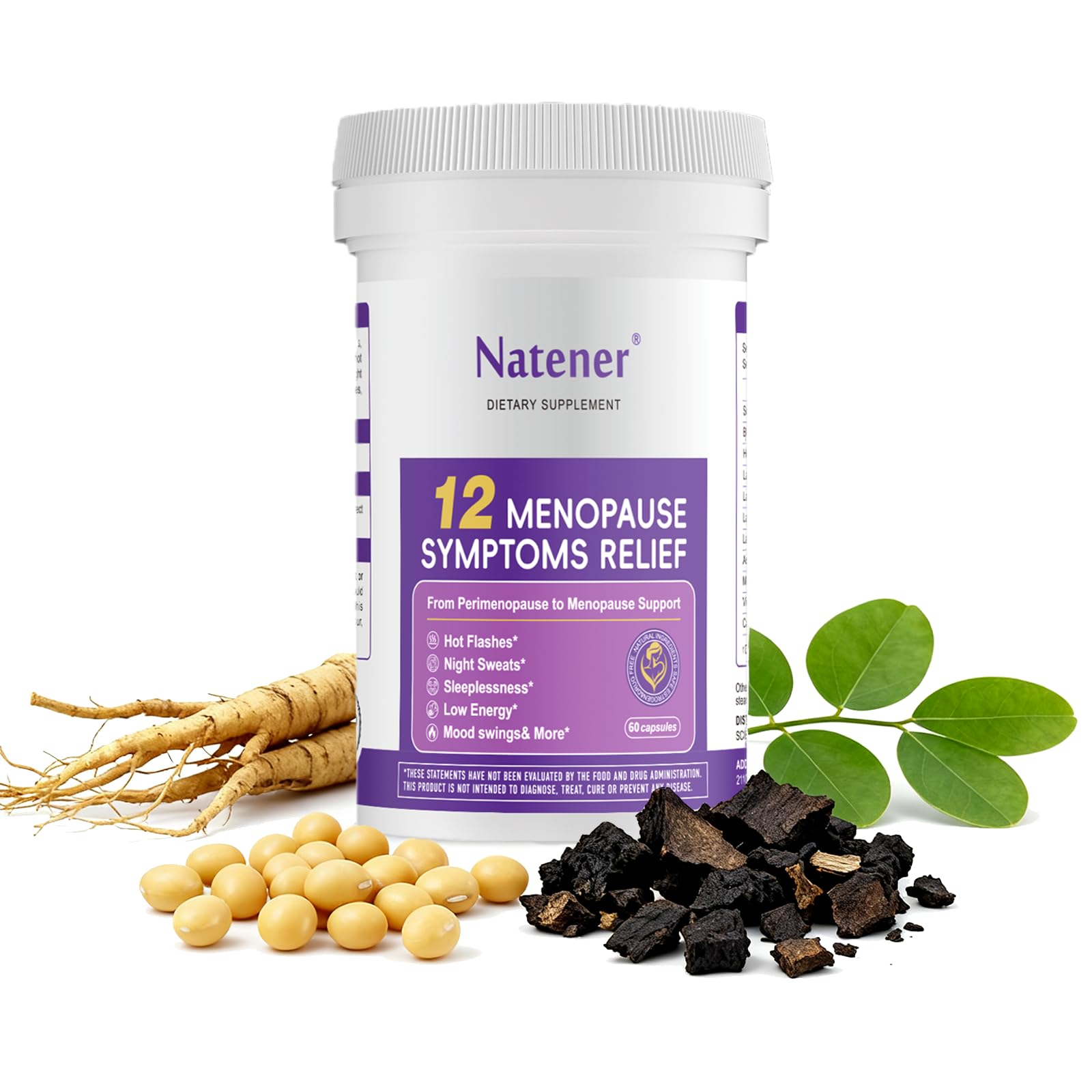 Natener Menopause Supplement for Women, Relieves 12 Menopausal Symptoms* | Black Cohosh + Soy Isoflavones + Ashwagandha + Moringa | for Alleviate Hot Flashes*, Night Sweats*, Weight* & Mood Swings* Natener Au supplements