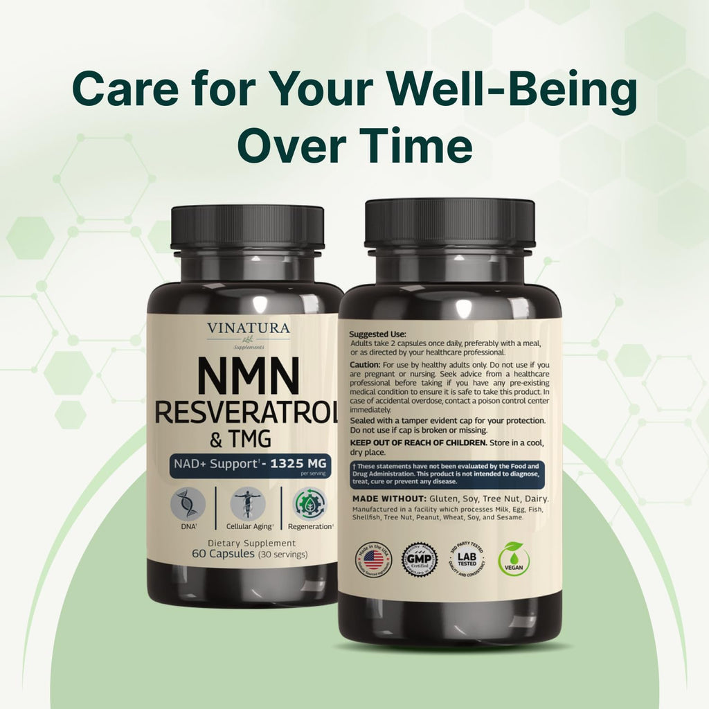 VINATURA NMN Complex Supplement 1325MG - NMN 1000mg with Resveratrol and TMG, Support NAD+, 60 Capsules VINATURA Au supplements