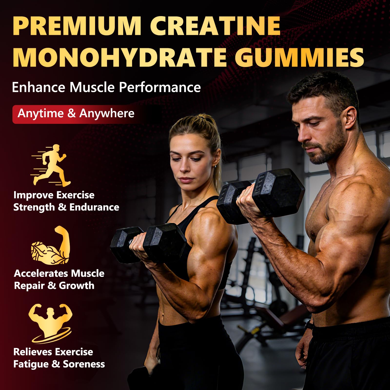 ZELKORE Creatine Monohydrate Gummies 6000mg for Men & Women, Sugar Free Creatine Gummy for Pre & Post Workout, High Absorption Supplement with BCAA, Support Boost Strength,