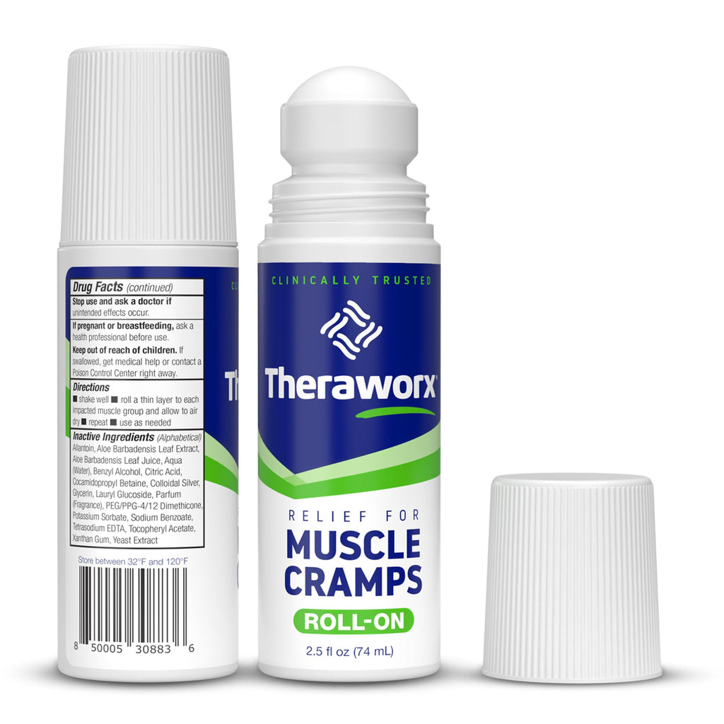 Theraworx Relief for Muscle Cramps Roll-On Fast-Acting Muscle Spasm, Leg Soreness with Magnesium Sulfate - 2.5 oz - 2 Count Theraworx Au supplements