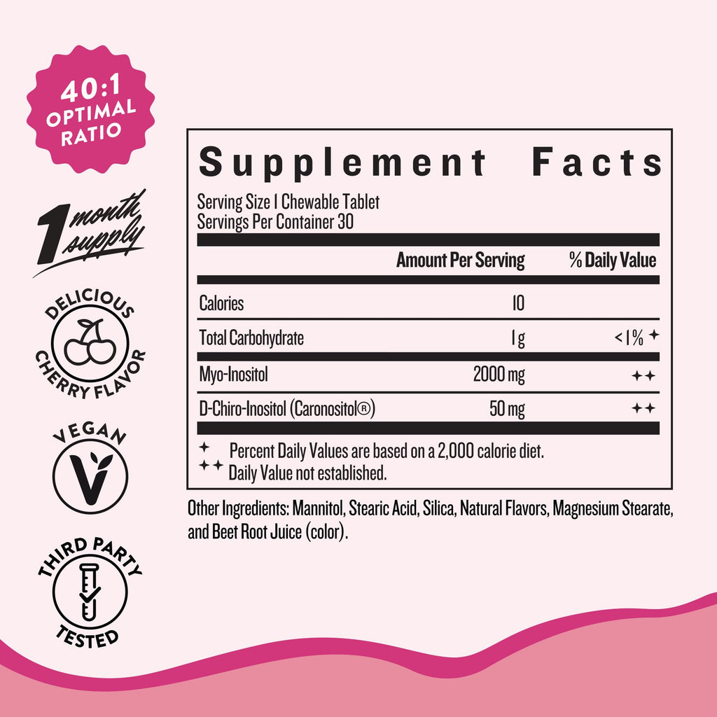 Legendairy Milk Myo-Inositol & D-Chiro Inositol Supplement for Women, 40:1 Ratio, PCOS & Fertility Support, Hormone Balance, Sugar Free Vegan Chewable Tablets, Cherry Flavor, 30 Day Supply Legendairy Milk Au supplements
