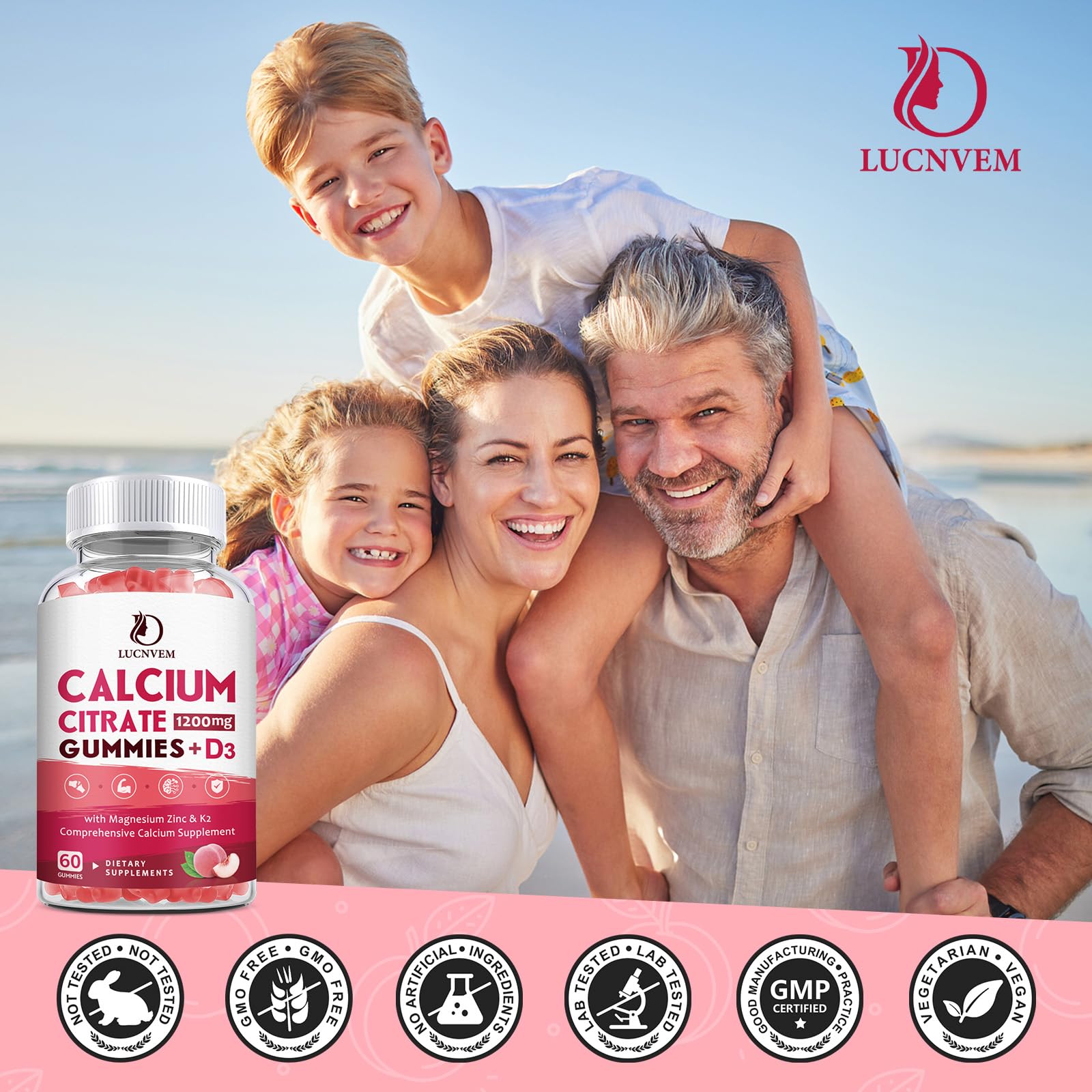 (2 Pack) Calcium Citrate 1200mg with Vitamin D3 Supplements Gummies for Women & Men, Calcium Gummies with Vitamin D3 K2, High Absorption