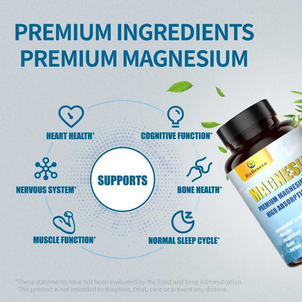 5-in-1 Magnesium Complex | 320mg of Magnesium Glycinate, Malate, Citrate… | Support for Sleep, Muscle Relaxation, and Energy Metabolism | High Absorption | Vegan, Non-GMO | 120 Capsules BioBenevo Au supplements