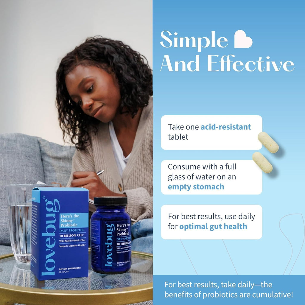 LOVEBUG Skinny Prebiotics and Probiotics for Women Digestive Health & Immune Support - 10 Billion CFU Probiotic Strains Gut Health, Gas, Constipation & Bloating, 60ct LOVEBUG Au supplements