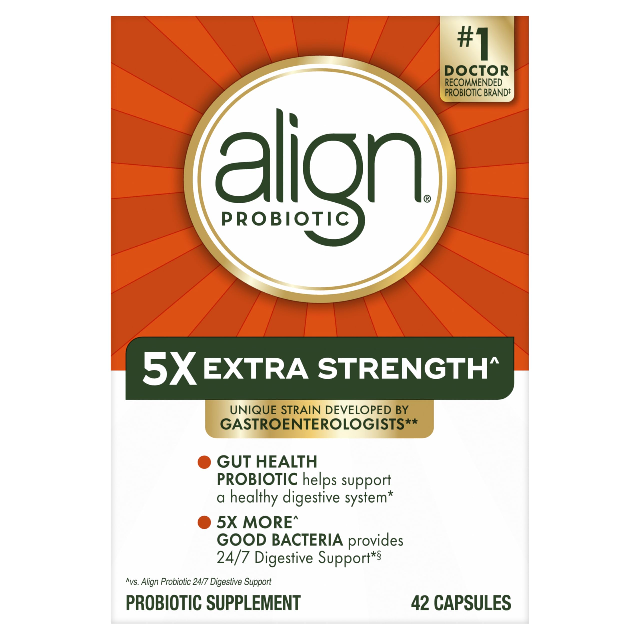 Align Probiotic, Extra Strength, Probiotics for Women and Men, Probiotics for Men, Probiotic Capsules have 5X CFUs, 42 Capsules Align Au supplements