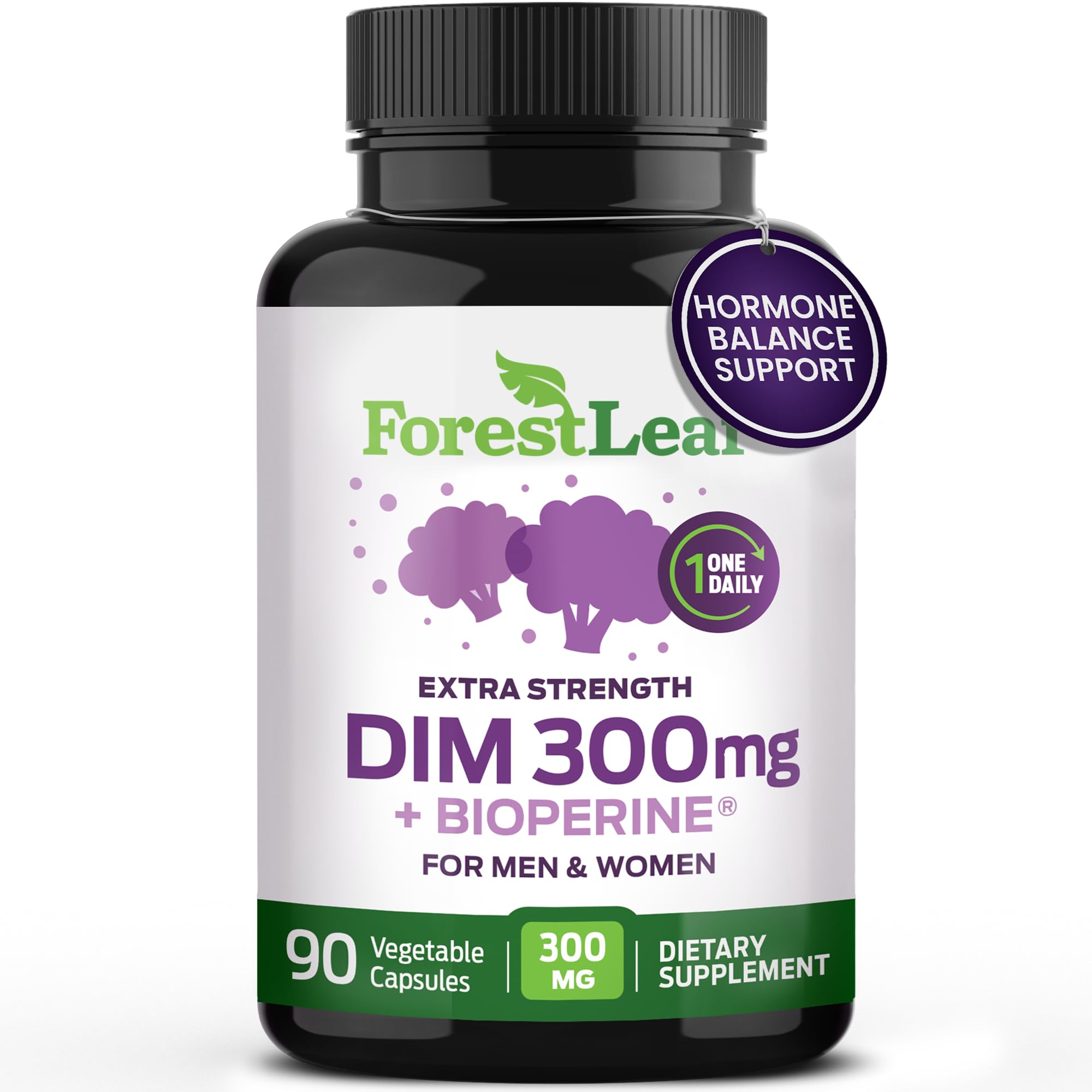 ForestLeaf DIM Supplement - 300mg DIM Estrogen Supplement for Women/Men - Diindolylmethane with BioPerine Black Pepper - Support for Detox, Metabolism, Hormone Balance & Menopause - 90 Caps ForestLeaf Au supplements