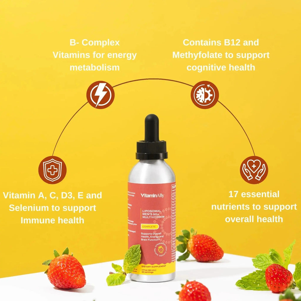 Vitaminally Liposomal Men's 50+ Liquid Multivitamin Drops | Non-GMO | Sugar Free | Gluten Free | 30 Day Supply | 3 FL Oz | Vitaminally Au supplements