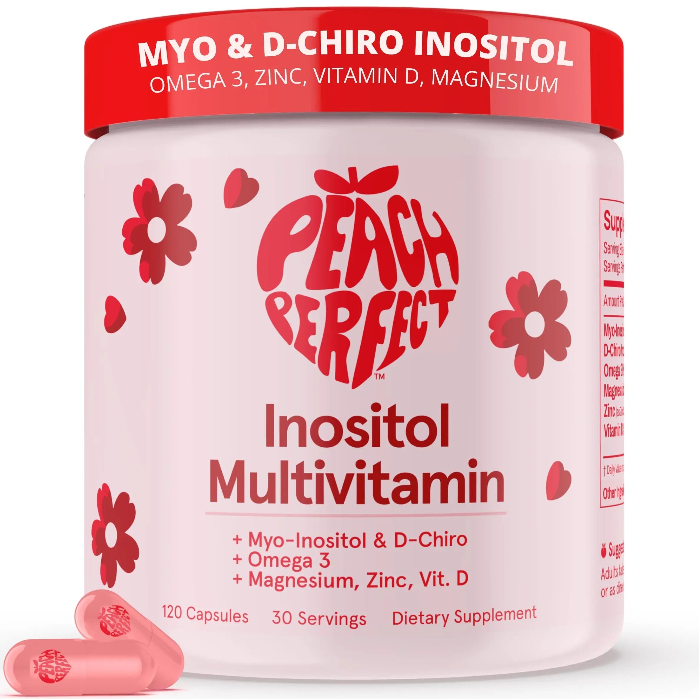 Peach Perfect Inositol Multivitamin – Myo-Inositol & D-Chiro 40:1 Blend, Omega-3, Vitamin D3, Magnesium, Zinc – Supports Women’s Health Peach Perfect Au supplements