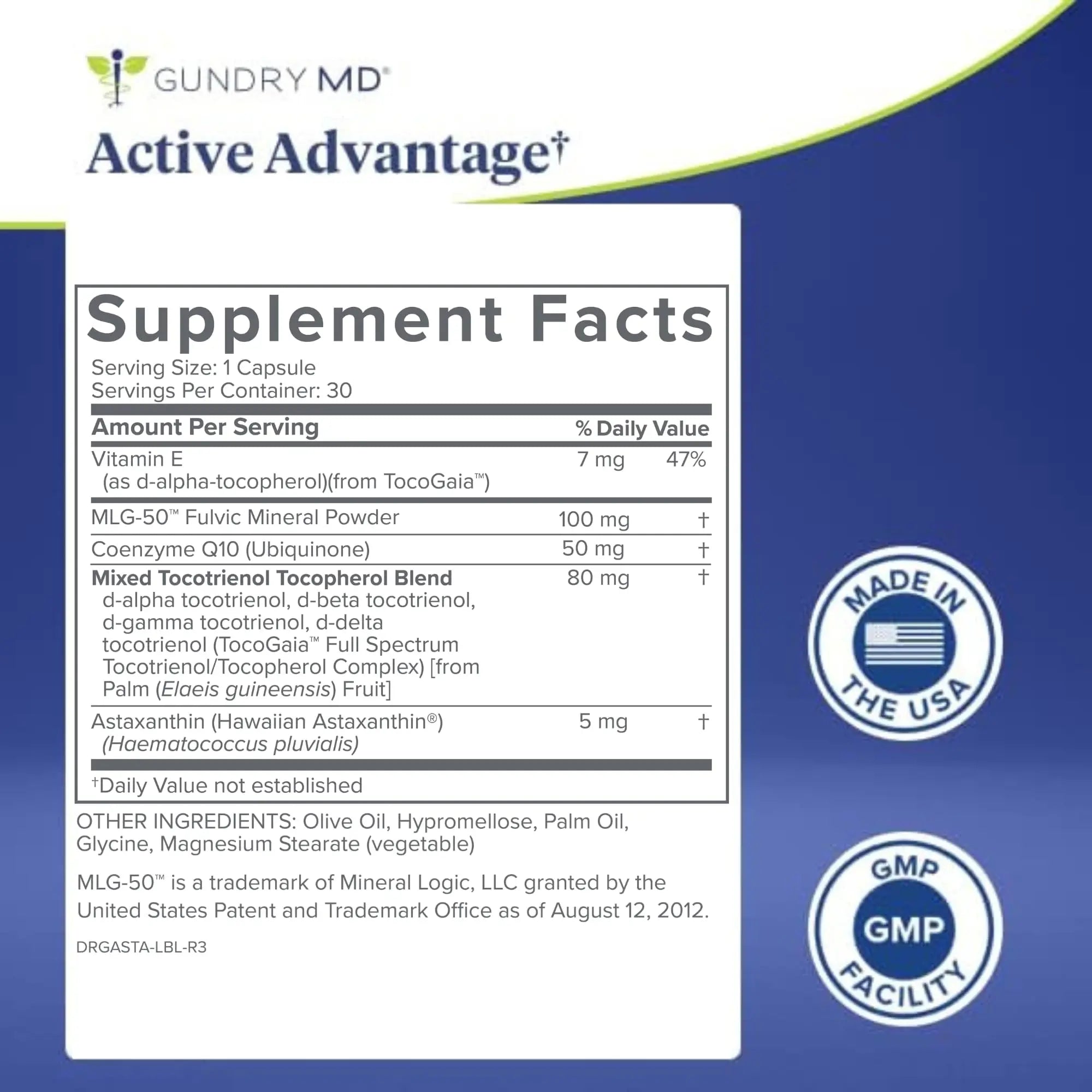 Gundry MD® Active Advantage Astaxanthin and CoQ10 Supplement to Support Energy, Strength and Metabolism, 30 Count Gundry MD Au supplements