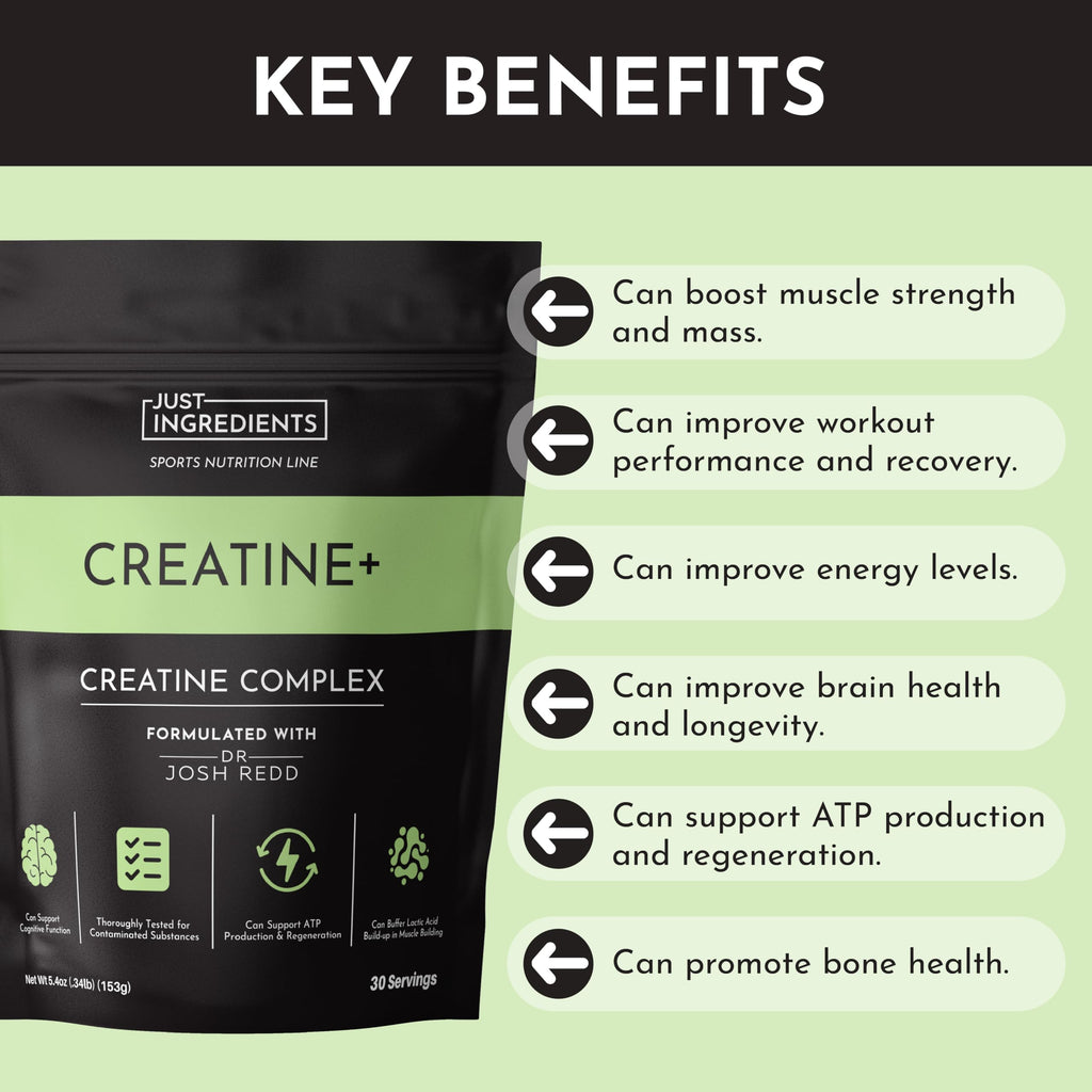 JUST INGREDIENTS Creatine Monohydrate Powder with Rejen Fulvic Mineral Complex - Supports Muscle Recovery, Energy, Strength, Cognitive Function - 30 Servings