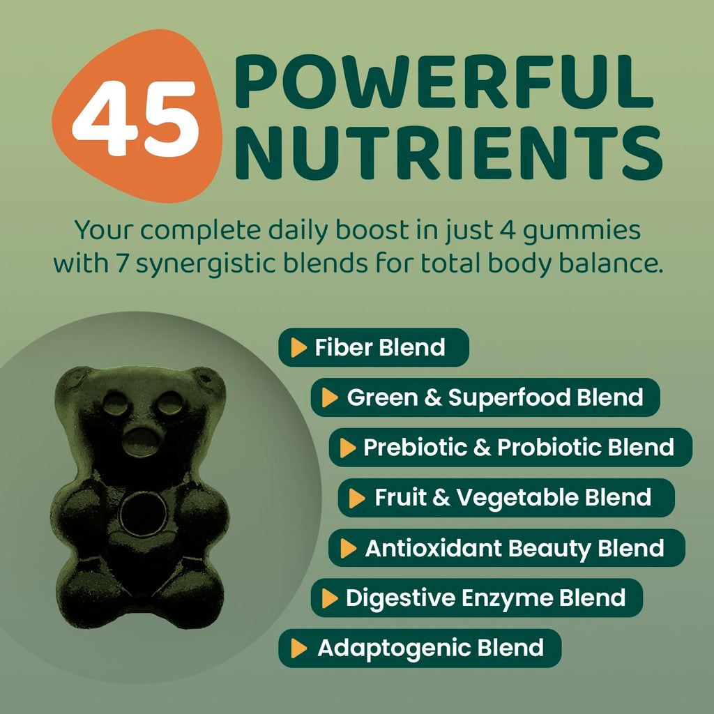 ROOTI Greens + Superfoods Gummies for Adults – 7-in-1 Whole Food Supplement, Spirulina, Lion’s Mane, Probiotics, Fiber & Digestive Enzymes Vegan, Sugar-Free,