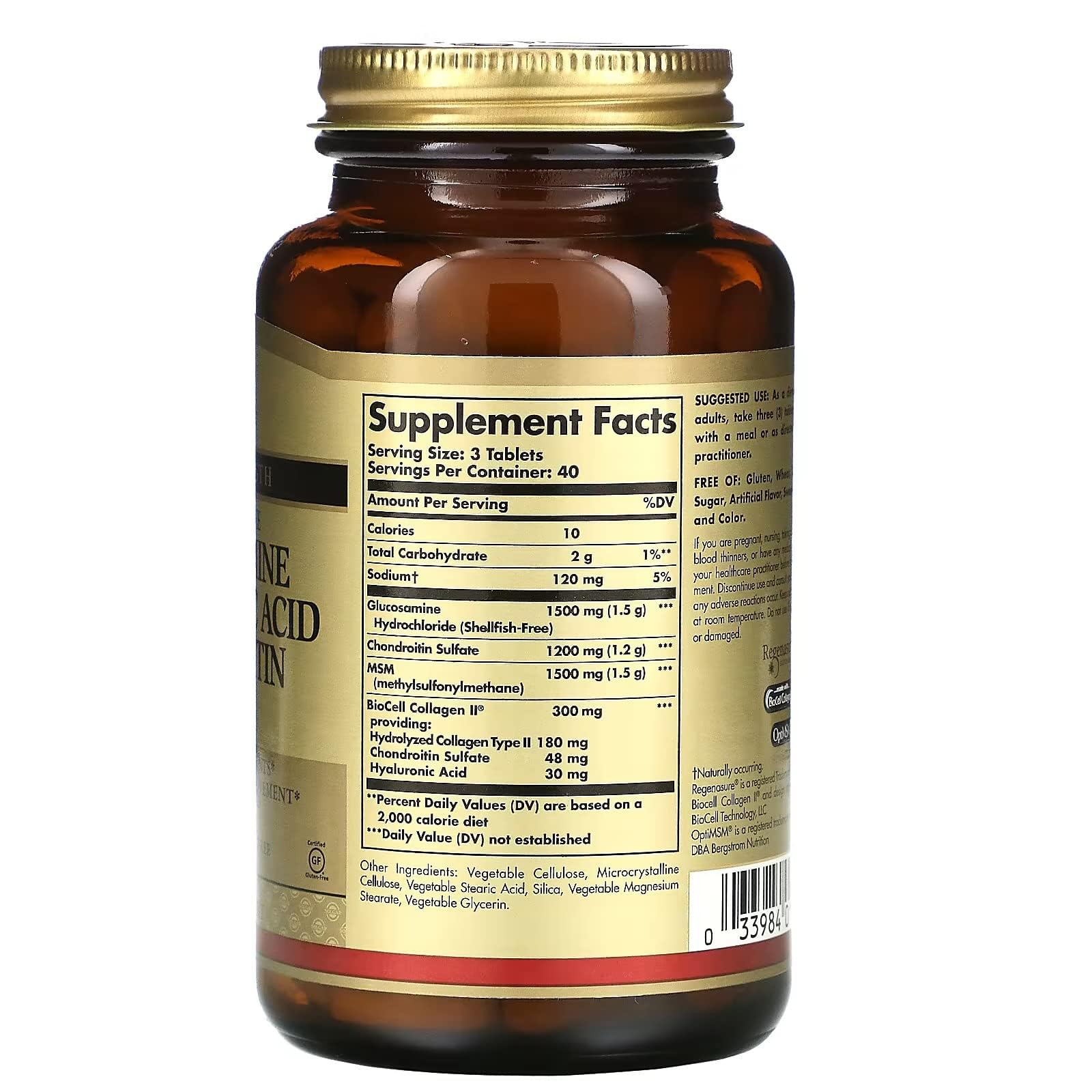 Solgar Glucosamine Hyaluronic Acid Chondroitin MSM, 120 Tablets - Supports Healthy Joints - Supports Range of Motion & Flexibility - Extra Strength, Shellfish Free