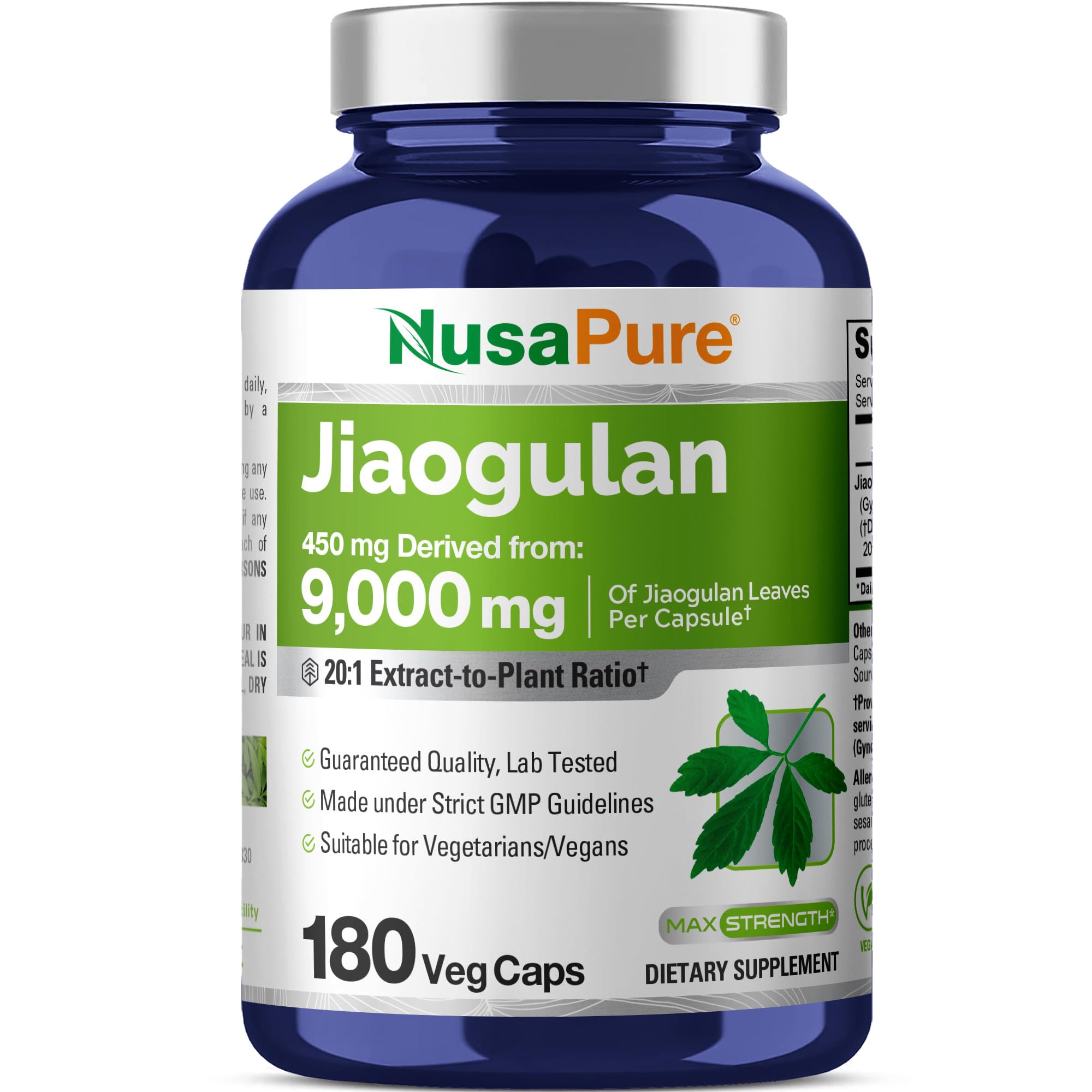 NusaPure Jiaogulan 20:1 Extract, 450 mg Equivalent to 9,000mg 180 Veggie Capsules (Vegetarian, Non-GMO, Vegan) Gynostemma Pentaphyllum NusaPure Au supplements